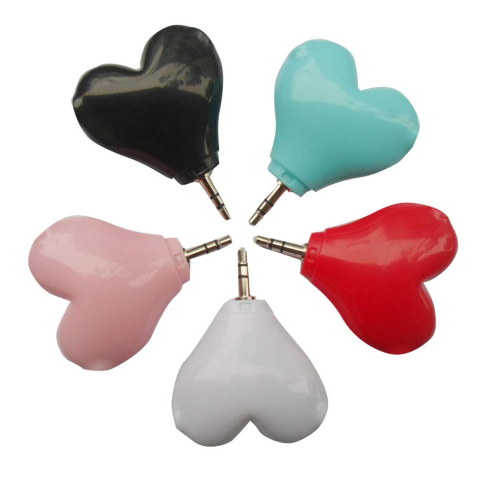 5-Pack Heart-Shaped 3.5mm Headphone Splitter - Male to 2 Female Audio Jack Adapter (White, Pink, Red, Blue, Black) - Portable Keychain Earphone Splitter for Sharing Music with Friends, Travel, Gaming & Movie Watching