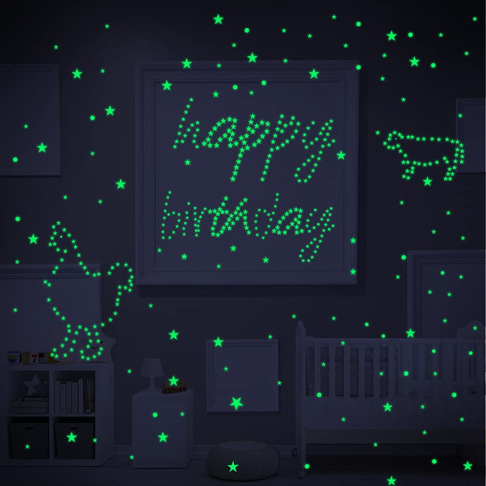 Glow in The Dark Stars for Ceiling - Self-Adhesive Wall Stickers for Kids Bedroom Decor, Boys & Girls Room, Playroom - Perfect for Nursery, Birthday Gifts & Night Sky Themed Room Decorations