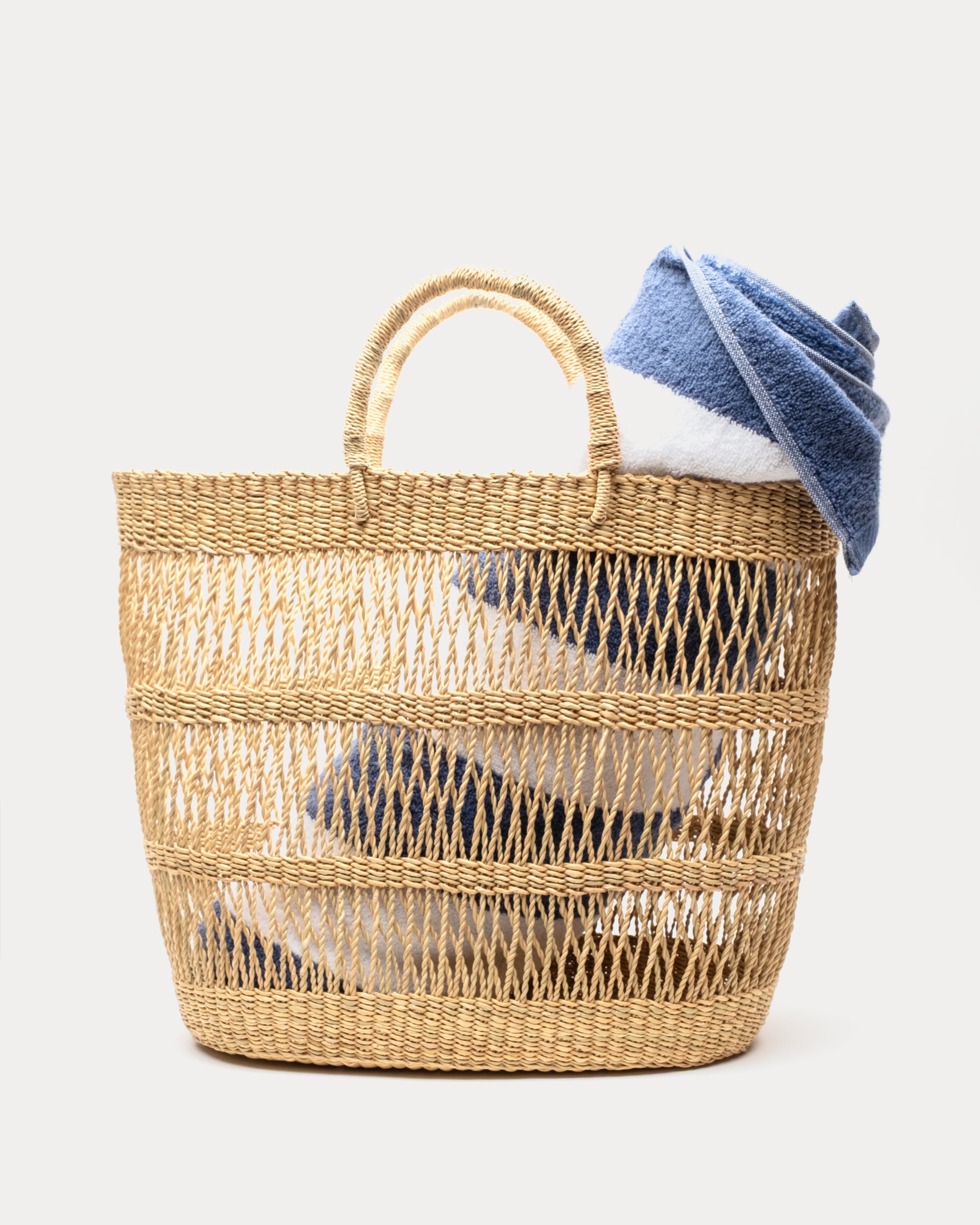 Handwoven Open Weave Bolga Tote Bag - Natural African Basket Bag for Beach, Market & Everyday Use | Eco-Friendly & Stylish Carryall