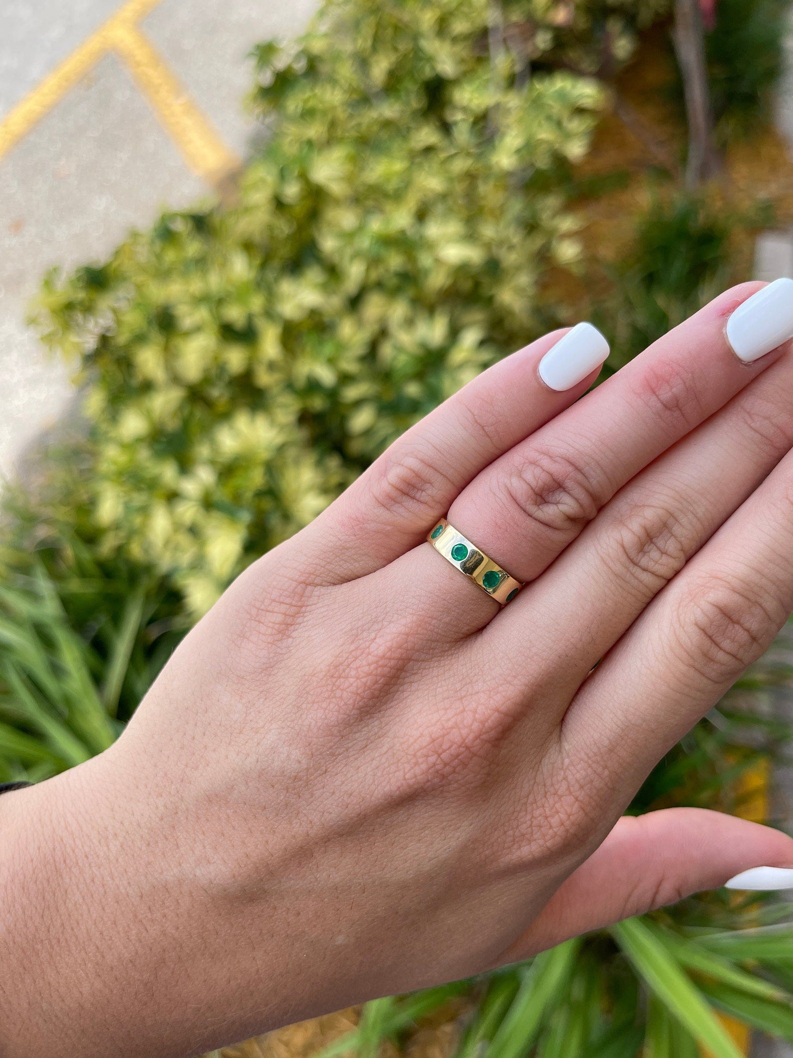 0.50tcw 18K Gold Round Colombian Emerald Bezel Solid Wedding Band Ring for Women - Perfect for Engagement, Anniversary, and Bridal Jewelry Gifts