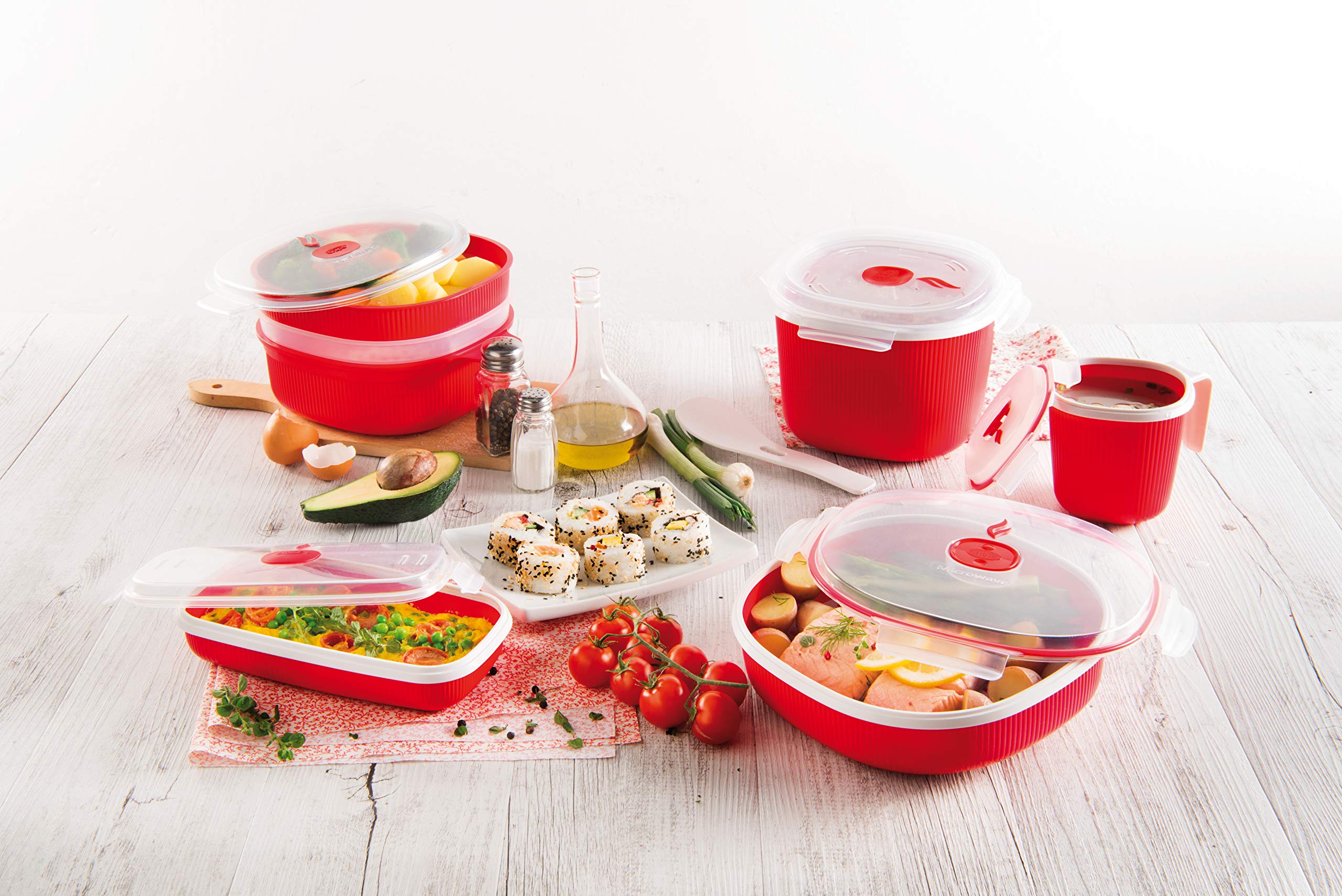 Microwave Safe Mug - 24oz BPA-Free Soup Cup & Coffee Mug with Lid - 0.70 Litre Red Microwave Container (14.5x14.5x12cm) - Perfect for Office, Home & Travel - Made in Italy Tempozero Line