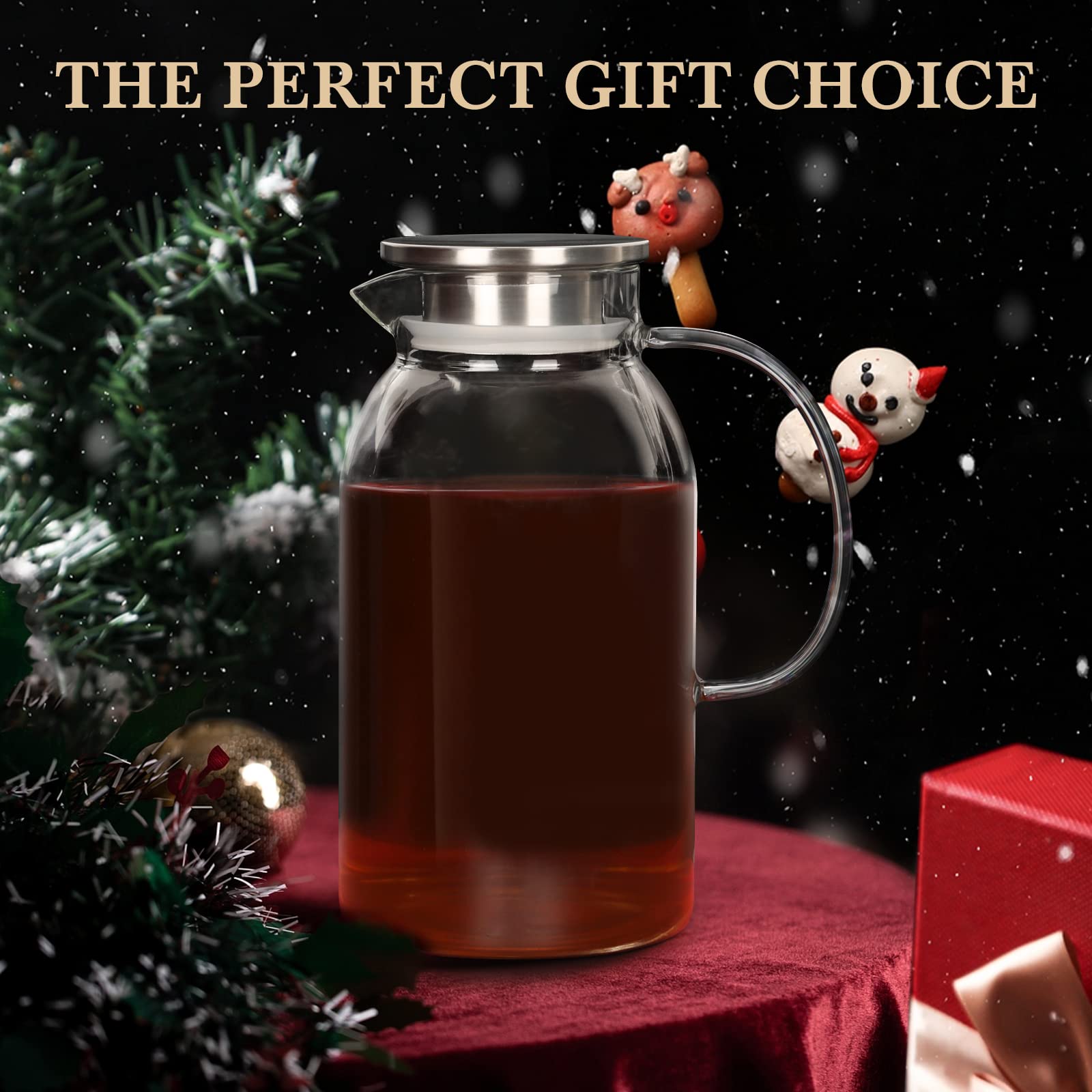 Premium Borosilicate Glass Teapot with Stainless Steel Lid & Ergonomic Handle - 67.6oz/2000ml Heat-Resistant Stovetop Safe Tea Kettle for Hot/Cold Beverages, Iced Tea & Fruit Infusions - Perfect for Home, Office & Tea Ceremonies