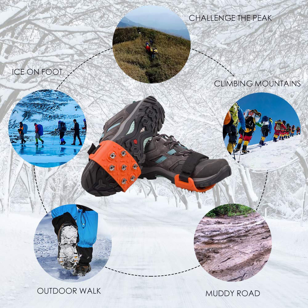 7-Point Anti-Skid Traction Cleats for Hiking Boots & Snow Shoes - Ice Grips for Walking, Jogging, Mountaineering on Snow & Slippery Surfaces | Winter Outdoor Safety Gear