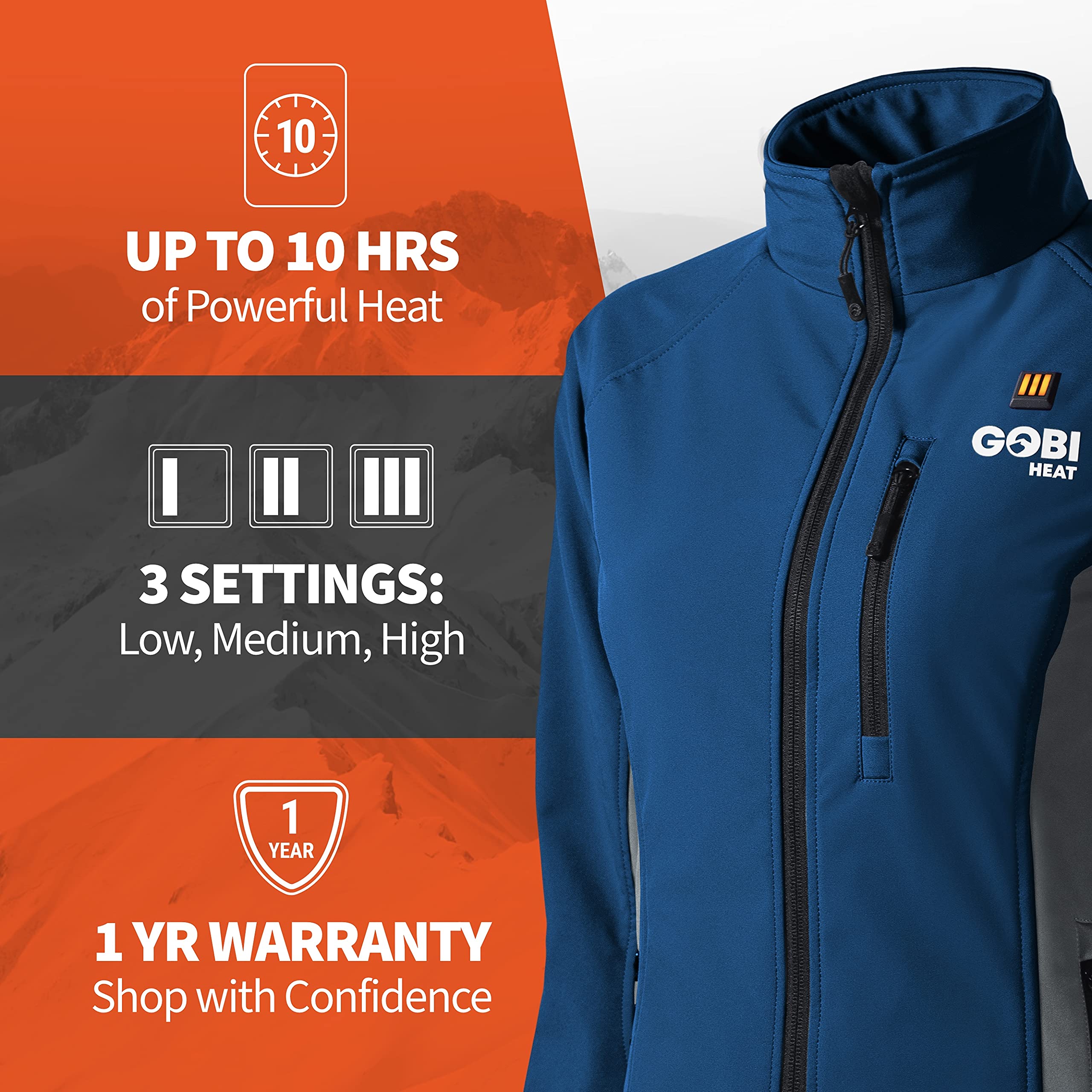 Sahara Women's Heated Jacket with 10-Hour Battery & USB Charger - Machine Washable Winter Coat for Outdoor Activities, Hiking, and Cold Weather Commuting