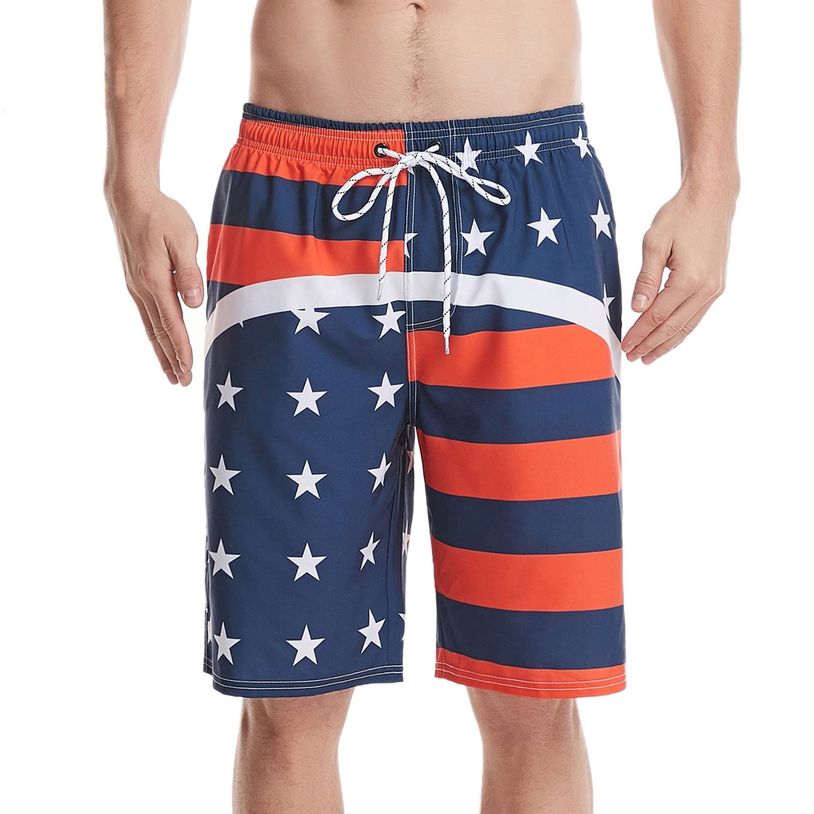 American Flag Print Men's Swim Trunks - 4th of July Independence Day Beach Shorts for Men (Size 46) - Perfect for Pool Parties, Summer Vacations & Patriotic Celebrations