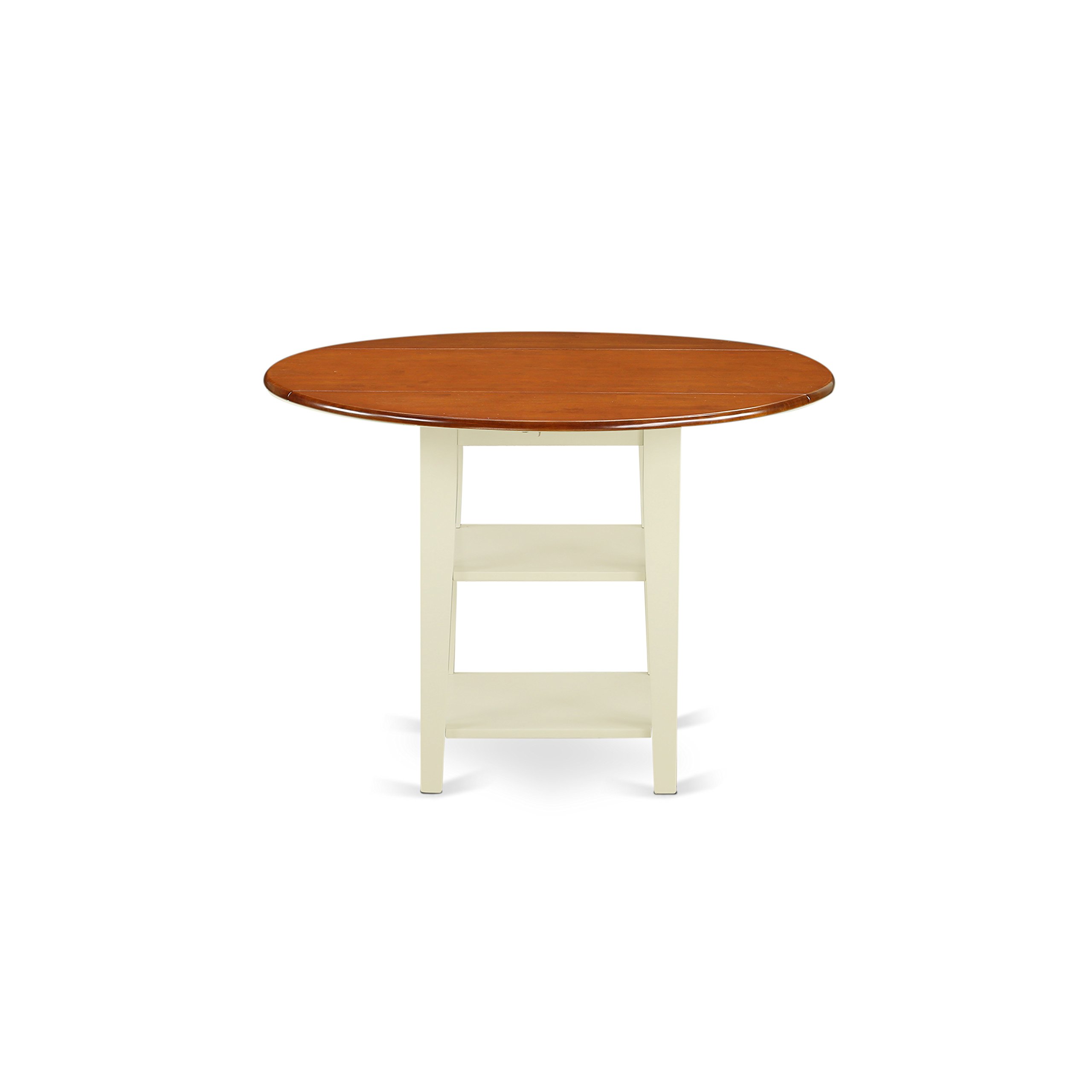 Modern 3-Piece Dining Table Set with Round Wooden Table, Drop Leaf & Shelves + 2 Chairs - 42x42 Inch, Buttermilk & Cherry - Perfect for Small Spaces, Breakfast Nooks & Cozy Apartments