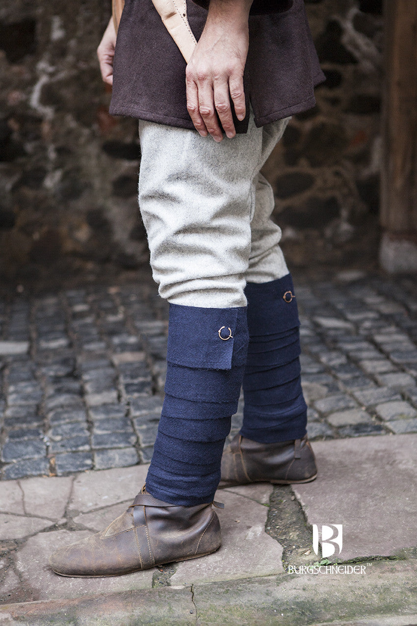 Premium Wool Winingas Aki Blue - Viking Style Leg Wraps for LARP, Cosplay & Historical Reenactment - Warm & Durable Medieval Footwear Accessories