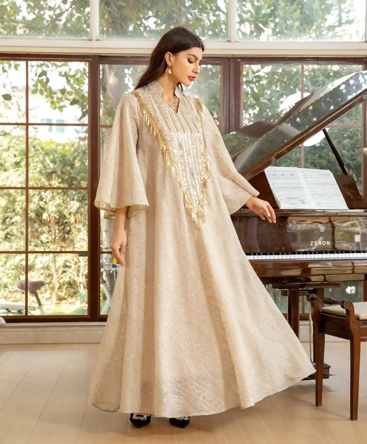 Elegant Eid Dress for Women - Doris Embroidery & Sequins Kaftan Caftan | Perfect for Eid Celebrations, Weddings & Special Occasions