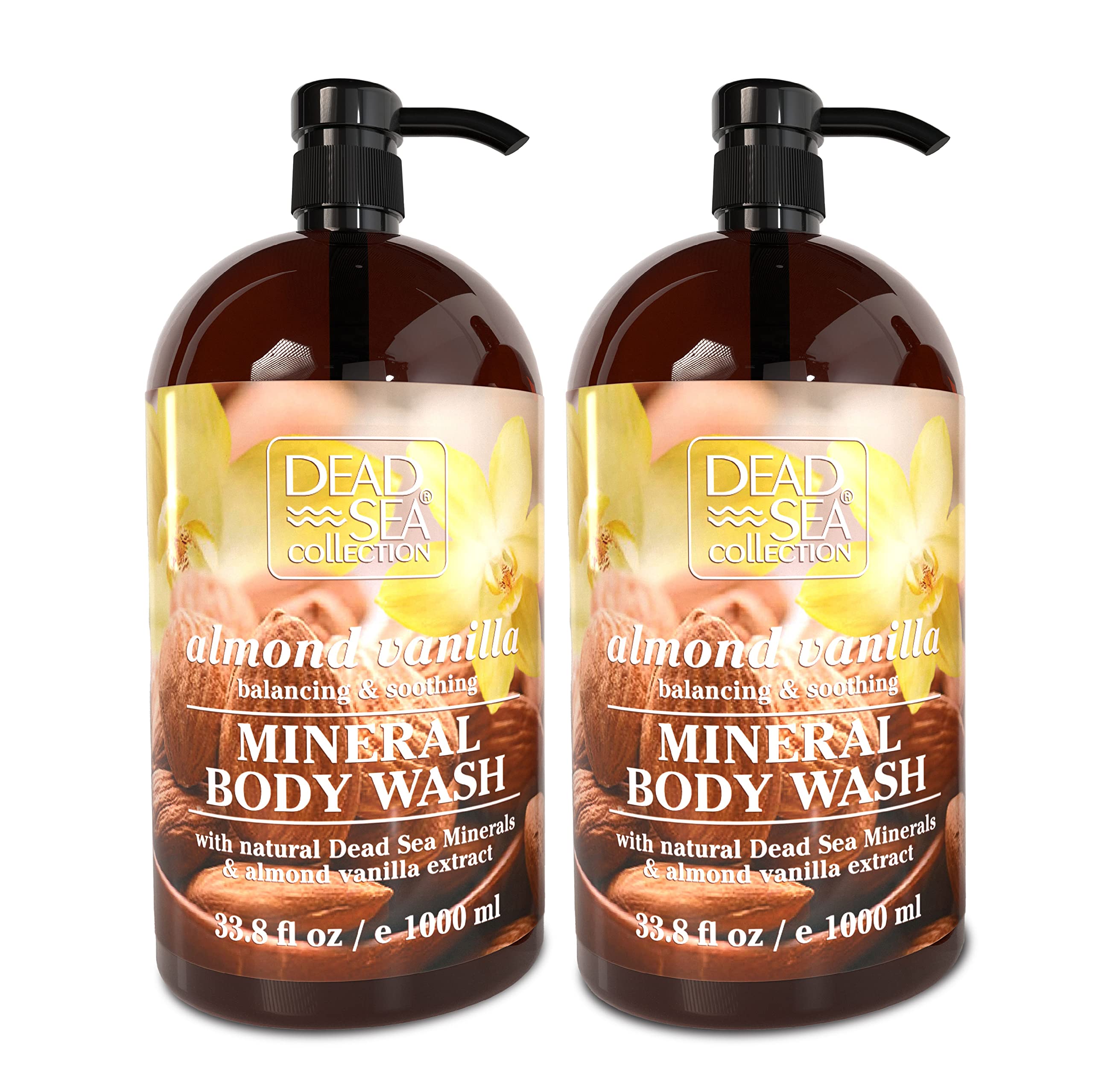 Dead Sea Mineral Body Wash Bundle - Cherry Blossom, Almond Vanilla & Coconut Scent (3 Pack of 2, 67.6 fl oz) - Hydrating & Nourishing Body Wash for Women & Men with Natural Vitamins - Perfect for Shower, Spa & Daily Skincare Routine