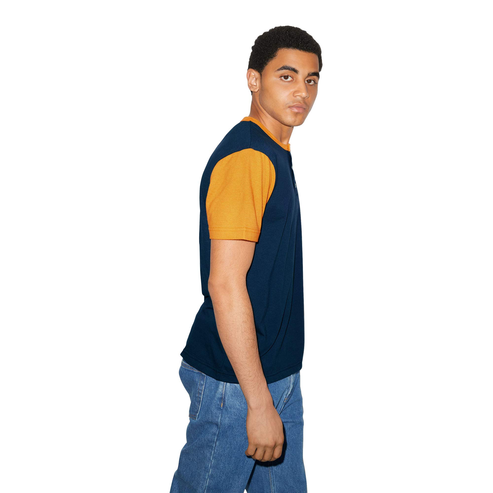 American Apparel Men's 50/50 Short Sleeve Colorblock Henley Shirt - Soft Cotton Blend Casual Tee for Everyday Wear, Gym & Outdoor Activities