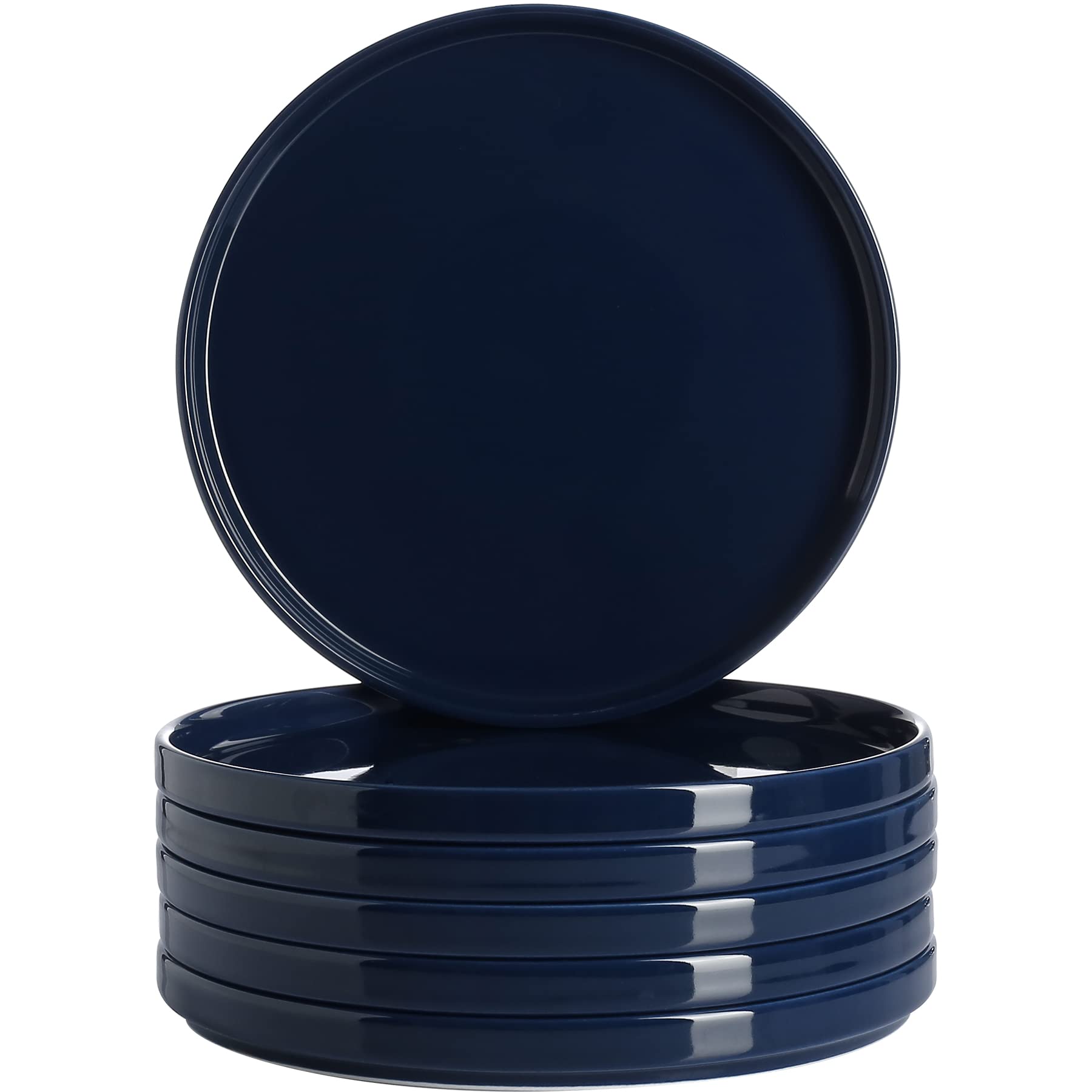 Premium Porcelain Dinner Plates Set of 6 - 8 Inch Round Scratch-Resistant Plates for Dessert, Salad & Serving - Microwave, Oven & Dishwasher Safe - Elegant Dark Blue - Perfect for Dinner Parties, Family Gatherings & Restaurant Use