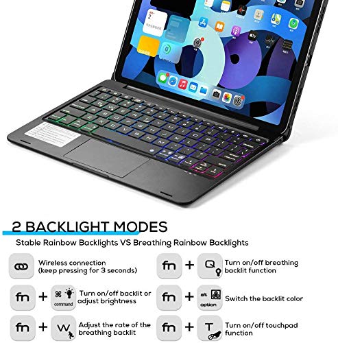 Rotatable Bluetooth Keyboard Case for iPad Air 11 Inch (M3/M2/Air5/Air4) & iPad Pro 11 (2020-2023) - Backlit Touchpad Smart Cover with Apple Pencil Holder | Perfect for Work, Study & Travel (Black)
