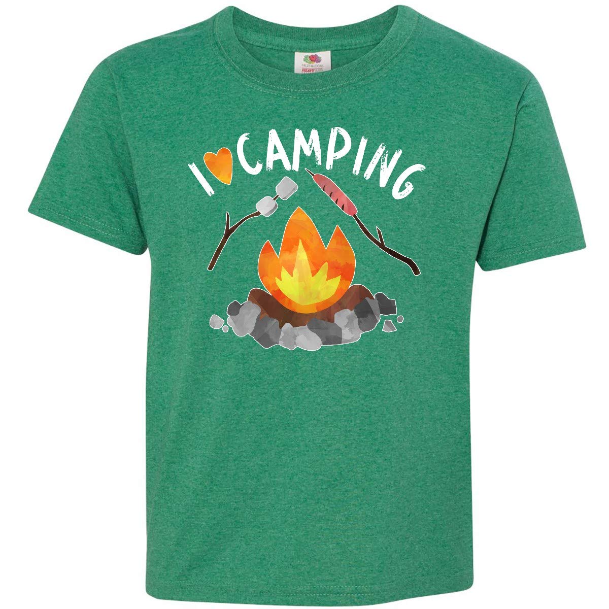 Inktastic I Love Camping T-Shirt for Youth - Campfire, Hot Dog & Marshmallows Design | Perfect for Outdoor Adventures, Camping Trips & Summer Activities