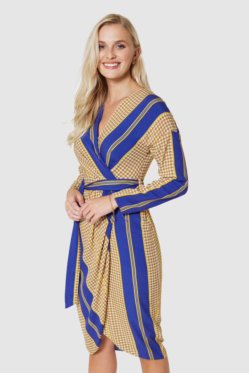 Lainey Women's Light Brown Pencil Wrap Dress - Slim Fit Stretchy Bodycon Midi Dress for Work, Office, Party & Date Night