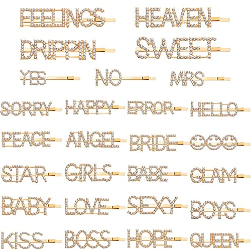 FAMEZA 10-Piece Glitter Rhinestone Hair Clips Set - Wedding Crystal Hair Barrettes with Love, Star, Kiss, Sweet, Yes, No Words - Boho Style Hair Accessories for Girls, Brides & Kids | Perfect for Weddings, Parties, Prom & Everyday Wear