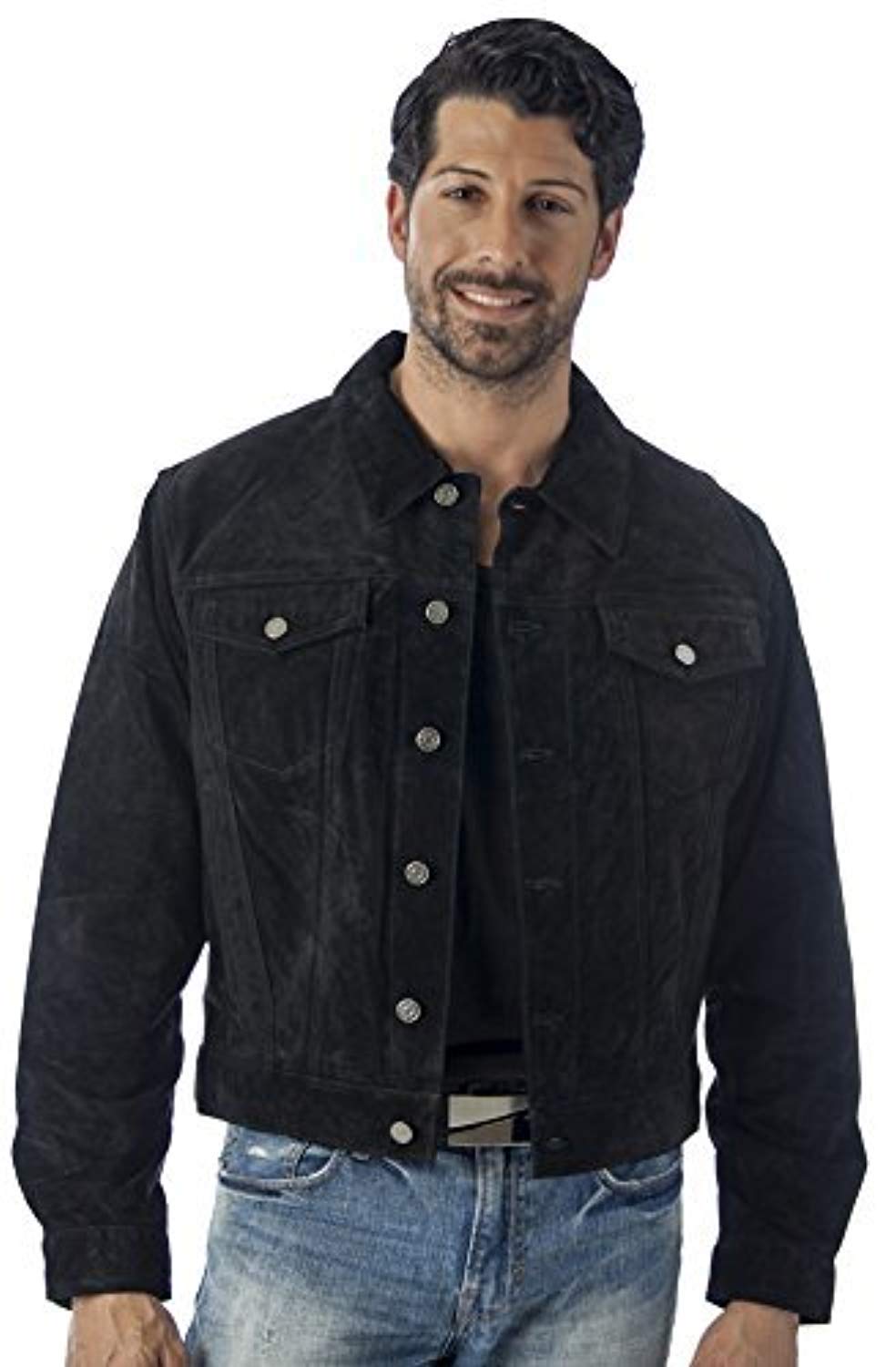 REED Men's Western Jean Style Suede Leather Shirt Jacket - Vintage Denim Look Shirt Jacket for Cowboy Style & Casual Outfits - Perfect for Rodeo, Country Music Festivals & Outdoor Adventures