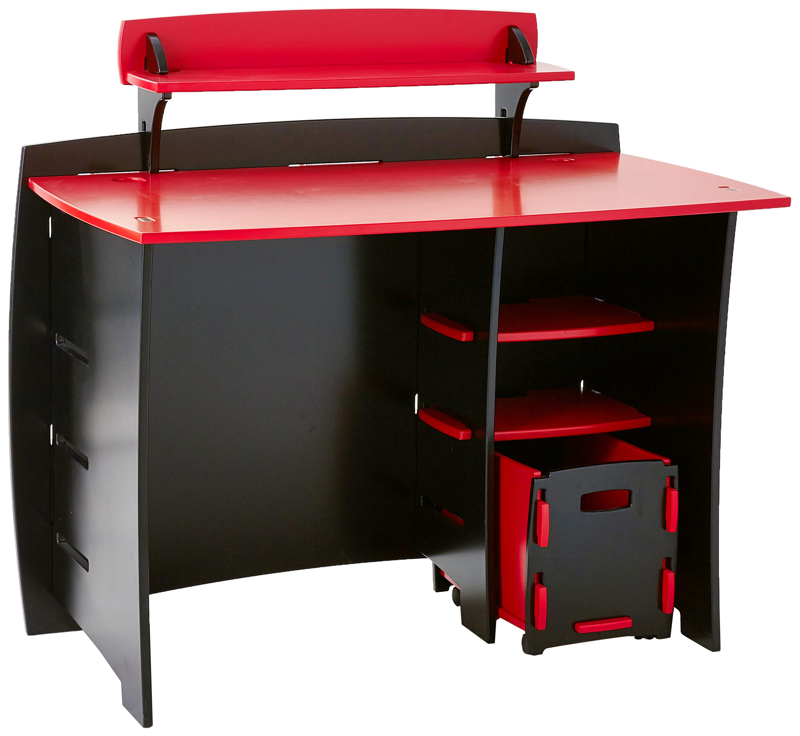 Legaré Kids Study Desk with Bookshelves & Rolling File Cart - Adjustable Height Children's Writing Table in Red/Black - Perfect for Homework, Drawing & Homeschooling Activities