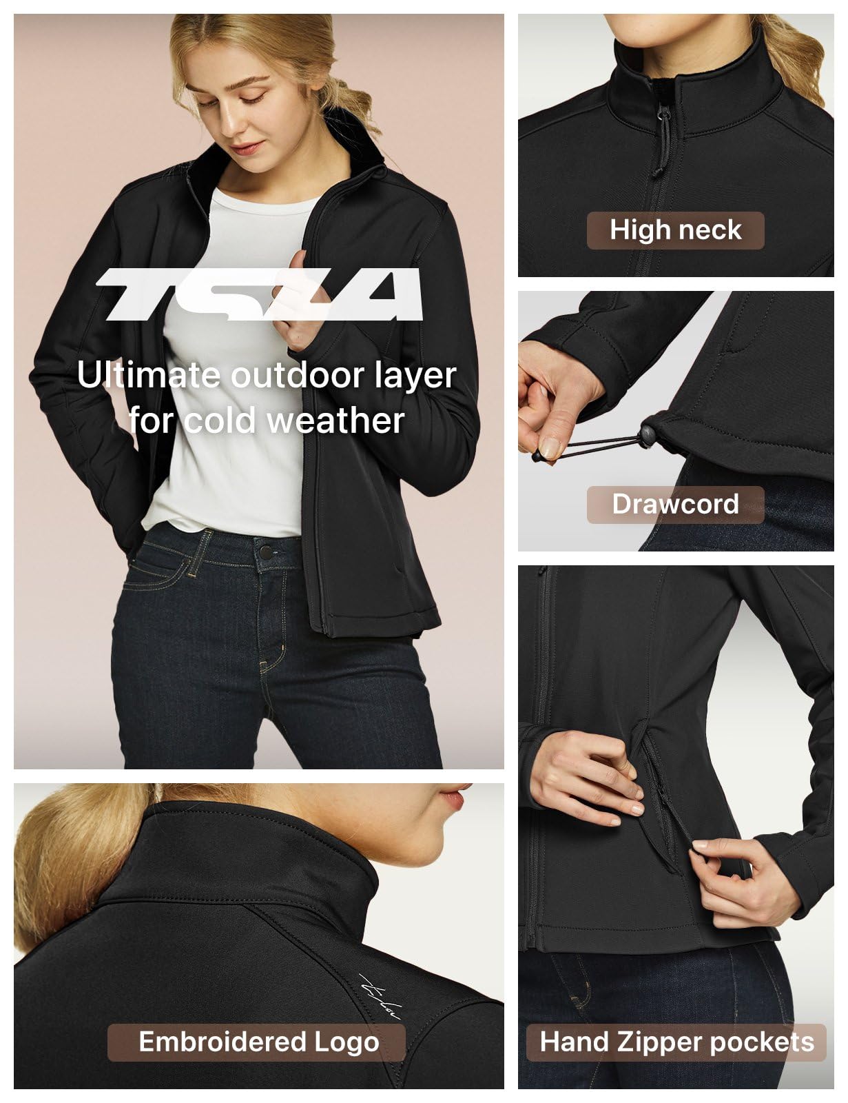 TSLA Women's Full-Zip Waterproof Softshell Jacket - Windproof Lightweight Fleece Jacket for Hiking, Running & Outdoor Activities