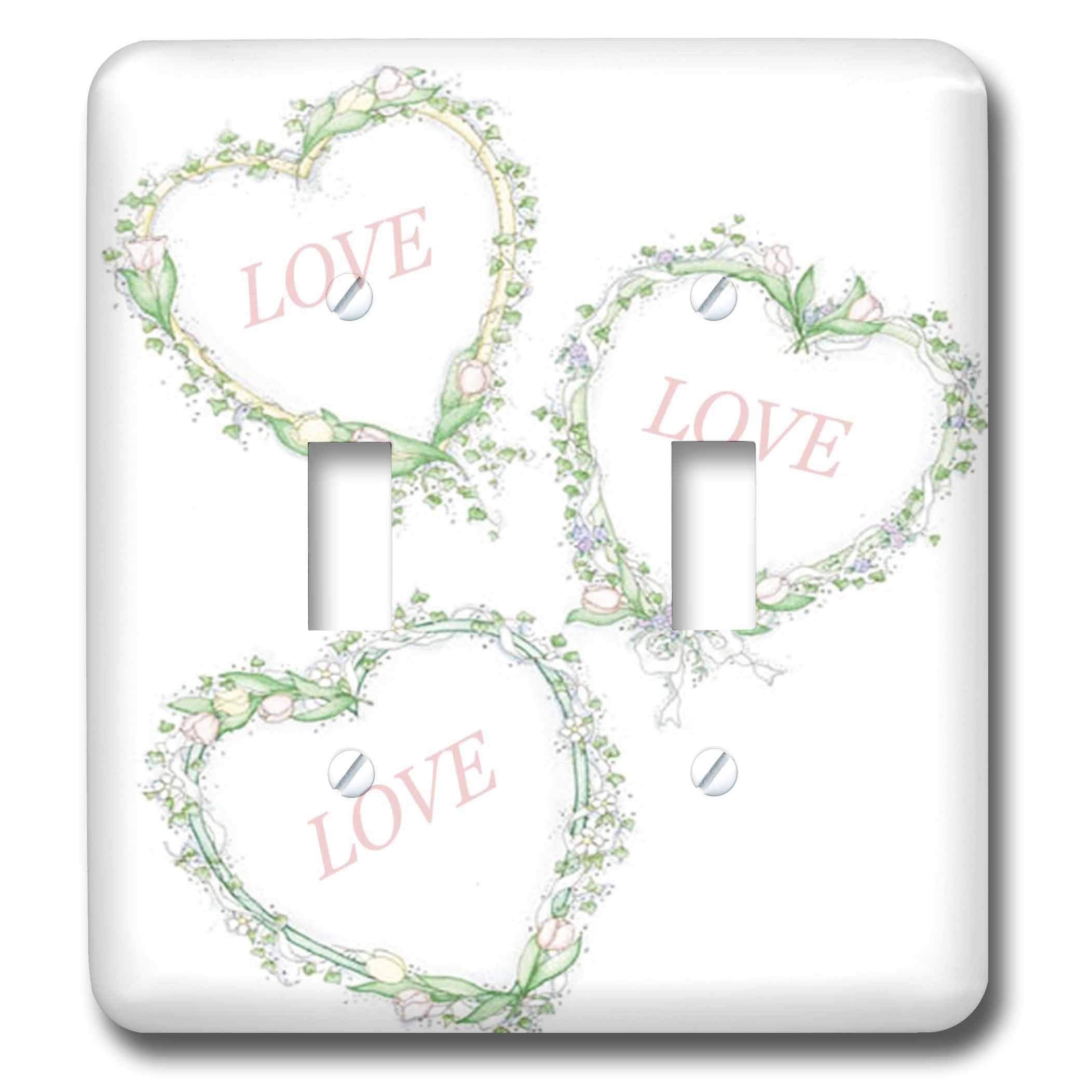 3D Rose Wreath Hearts Love Toggle Switch - Green & Pink Decorative Light Switch Cover for Bedroom, Nursery, or Valentine's Day Decor
