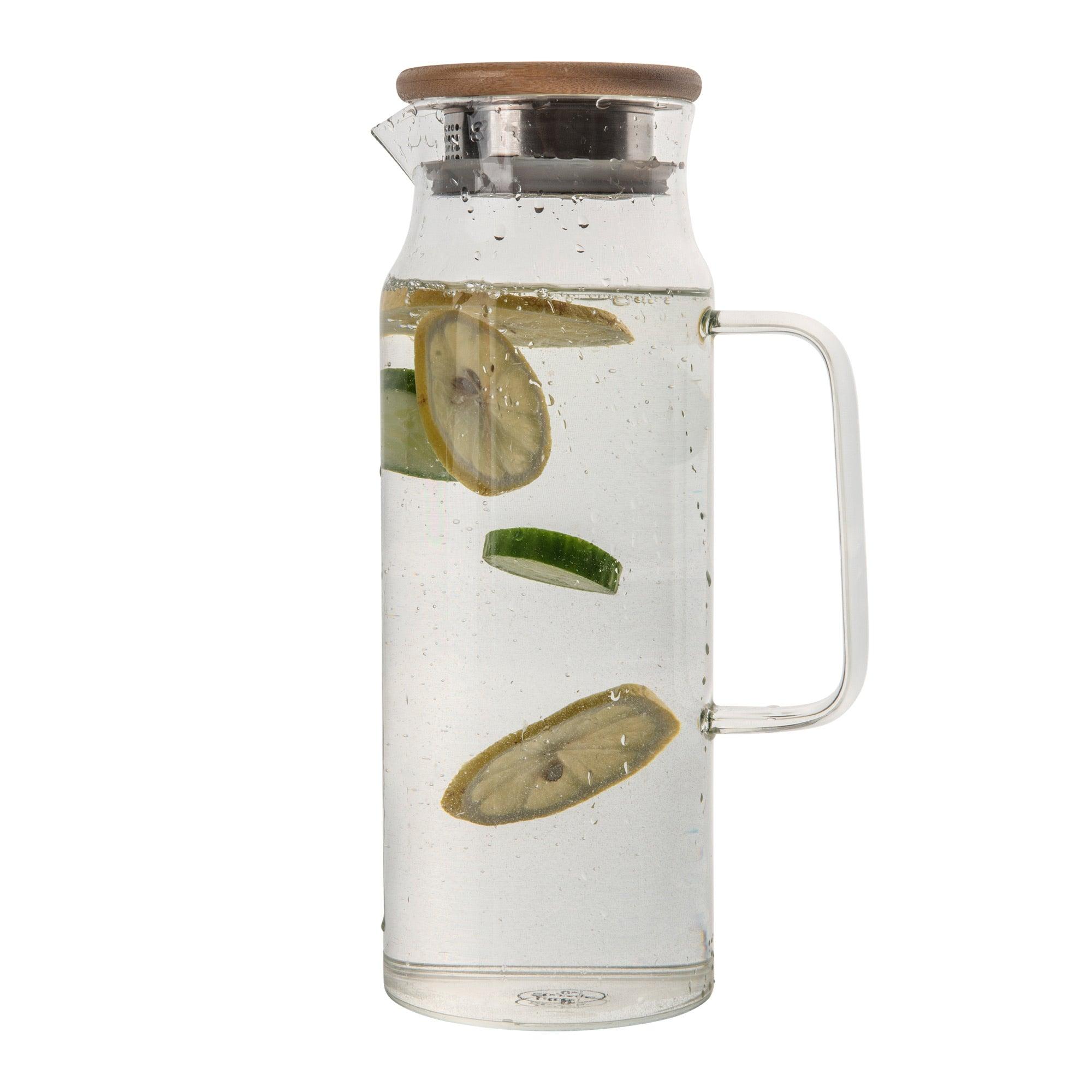1.8L Glass Jug with Lid - Premium Borosilicate Glass Pitcher for Iced Tea, Lemonade & Cold Brew - Perfect for Refrigerator Storage & Serving Drinks at Parties