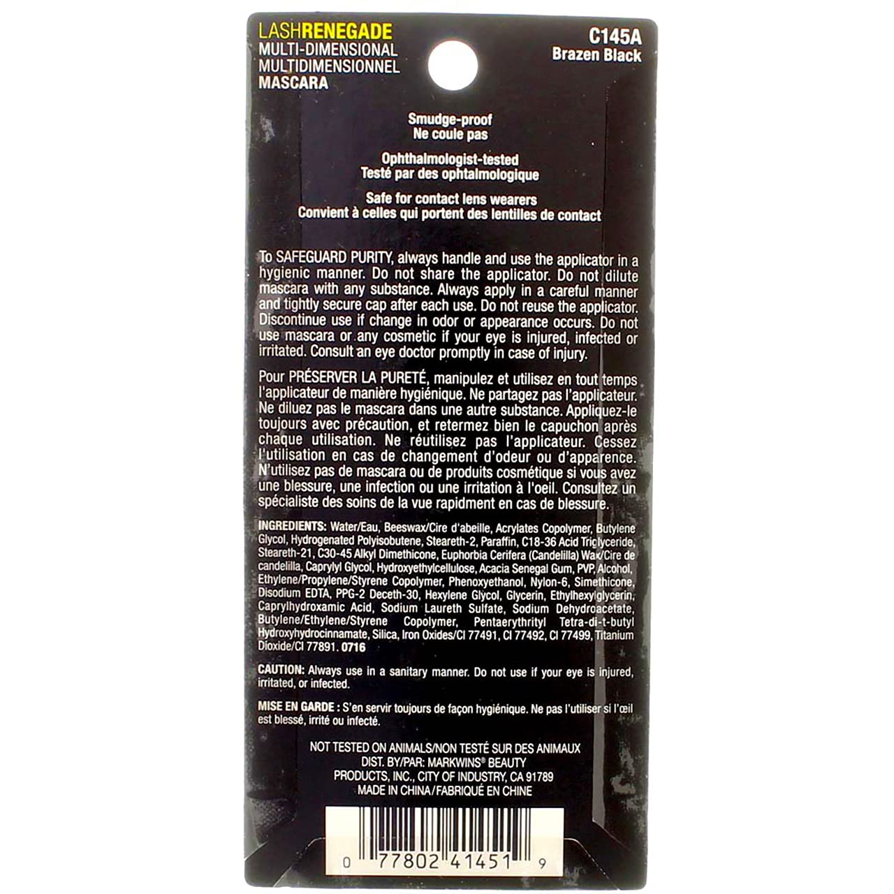 Wet N Wild Lash Renegade C145a Brazen Black Mascara - 0.27oz Volumizing & Lengthening - Perfect for Daytime Wear, Night Out, and Special Occasions
