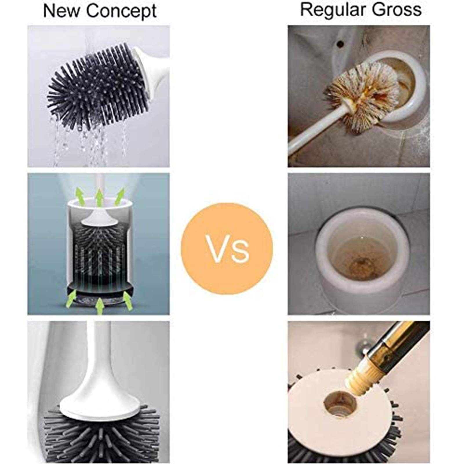 MEKEET Silicone Toilet Brush and Holder Set - Soft Bristle Bathroom Cleaning Brush Kit with Non-Slip Base (Floor Standing) - Perfect for Modern Toilets, Small Bathrooms & Hygienic Home Cleaning