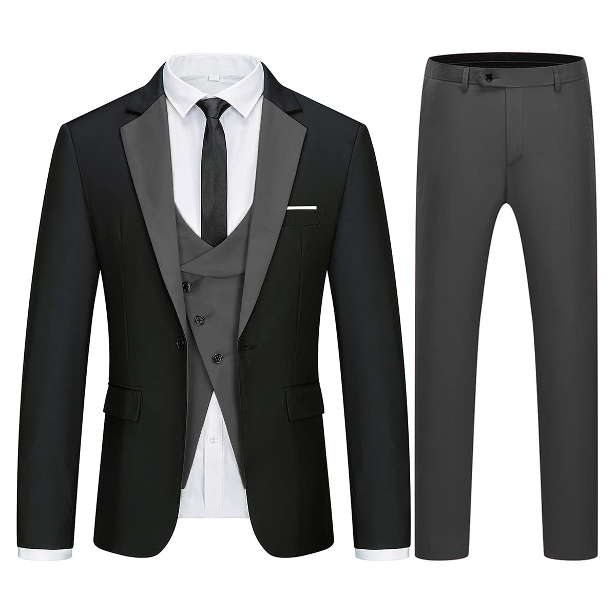 Men's 3-Piece Slim Fit Formal Tuxedo Suit Set - One Button Blazer, Vest & Pants for Wedding, Prom, Business & Dinner Events | Premium Dress Suit for Special Occasions