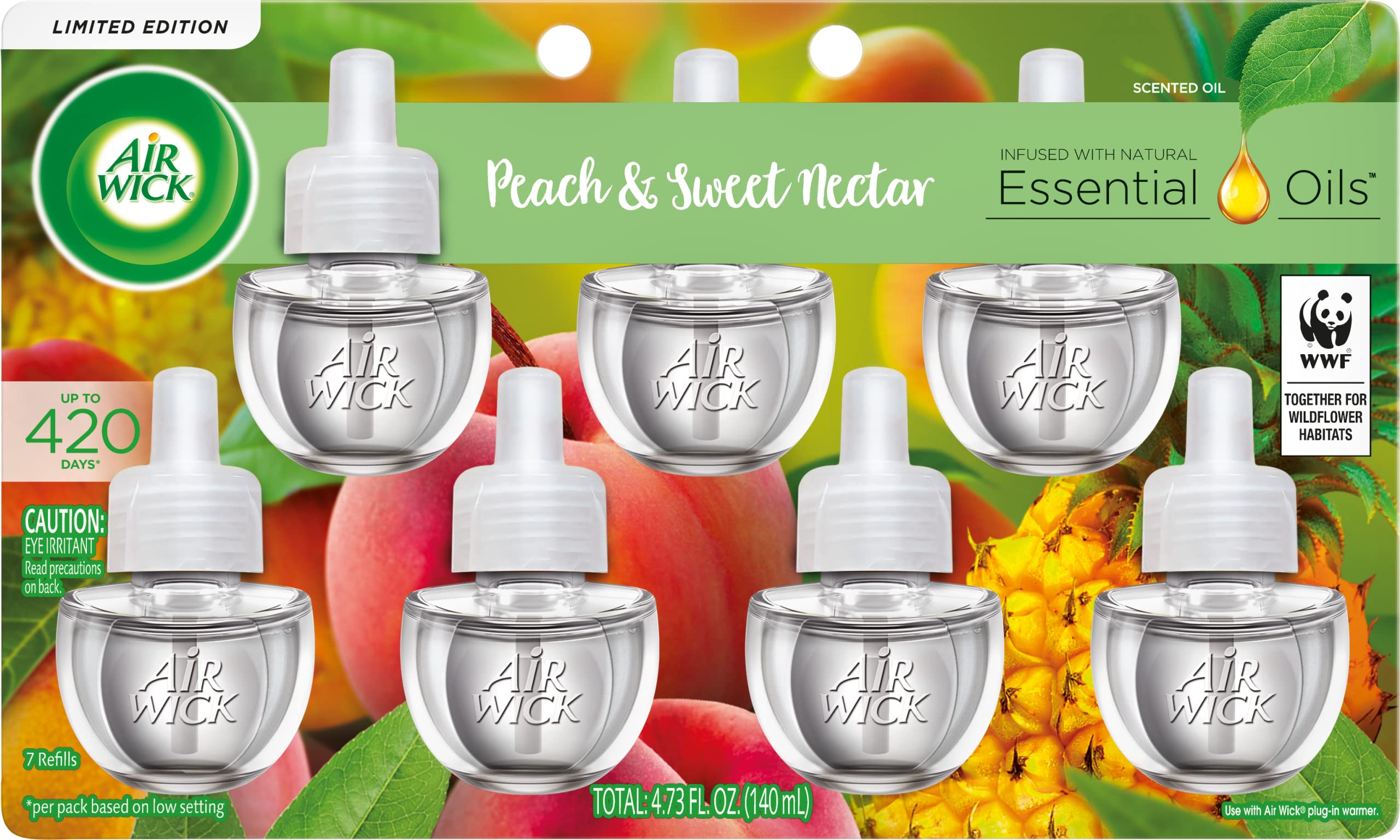 Air Wick Plug in Scented Oil Refill, 7 Count - Peach & Sweet Nectar Fragrance, Essential Oil Air Freshener for Home, Office, Bathroom & Bedroom