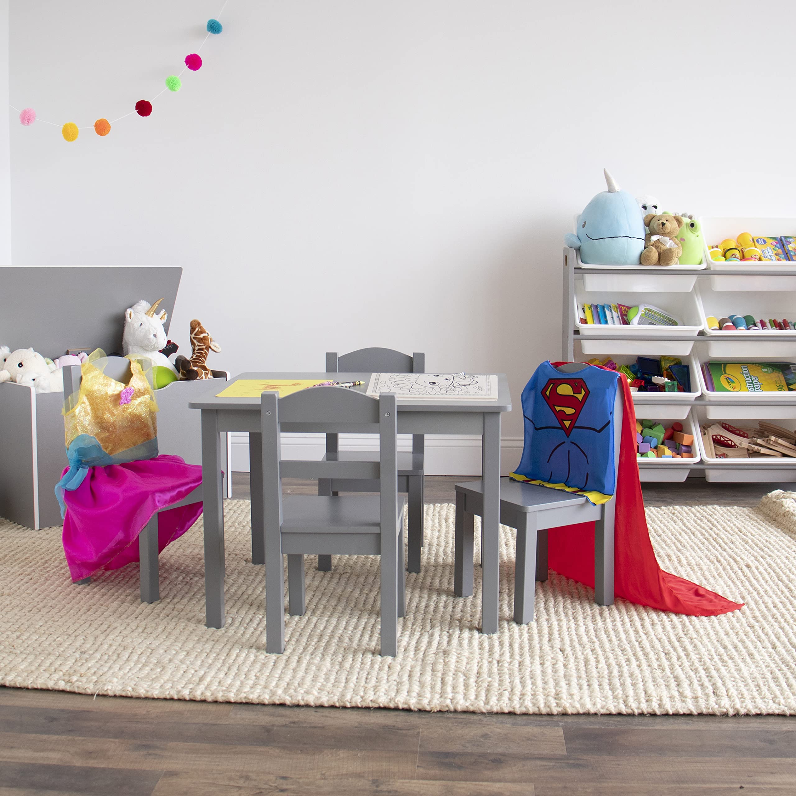 Humble Crew Kids Wooden Table and 4 Chairs Set - Grey Toddler Activity Table with Chairs for Arts, Crafts, Snack Time - Sturdy & Durable Children's Furniture for Playroom, Classroom, or Home Learning Space