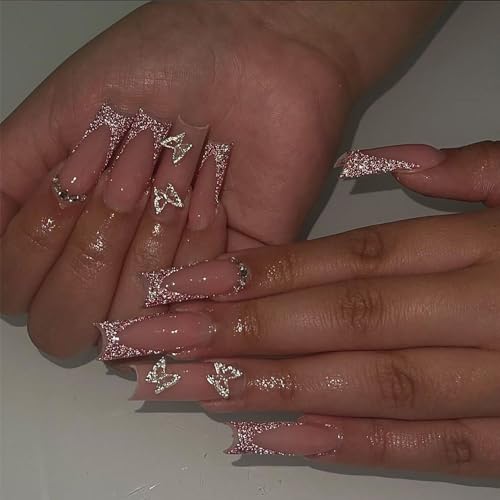 French Tips Glitter 3D Butterfly A01