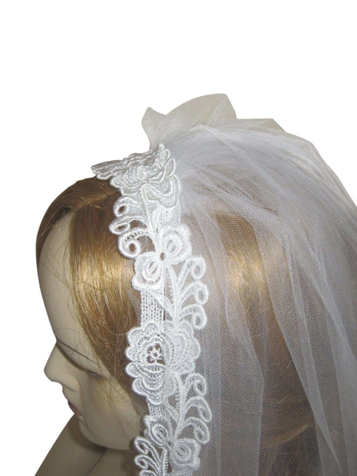Girls First Communion Veil - 1 Tier White Rose Flower Lace Veil for Catholic Church Ceremony, Wedding, Baptism & Special Occasions
