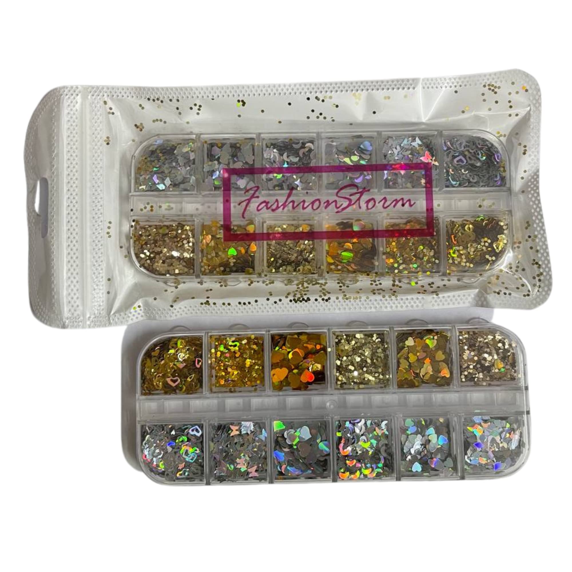 Holographic Nail Sequins Glitter Flakes Kit - Gold & Silver Laser Paillettes for Nail Art Decorations, Gel Polish Manicure - Perfect for DIY Nail Designs, Salon Use, and Party Glam Looks