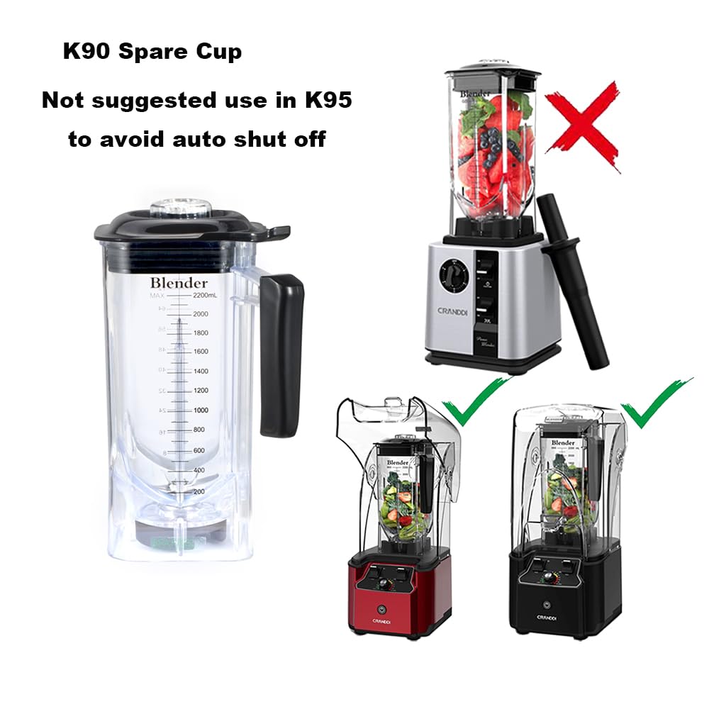 CRANDDI 80oz Blender Replacement Cup for K90 Blenders - 2200ml Pitcher Jar with Long Blade Assembly - Clear Spare Container - Perfect for Smoothies, Protein Shakes & Meal Prep