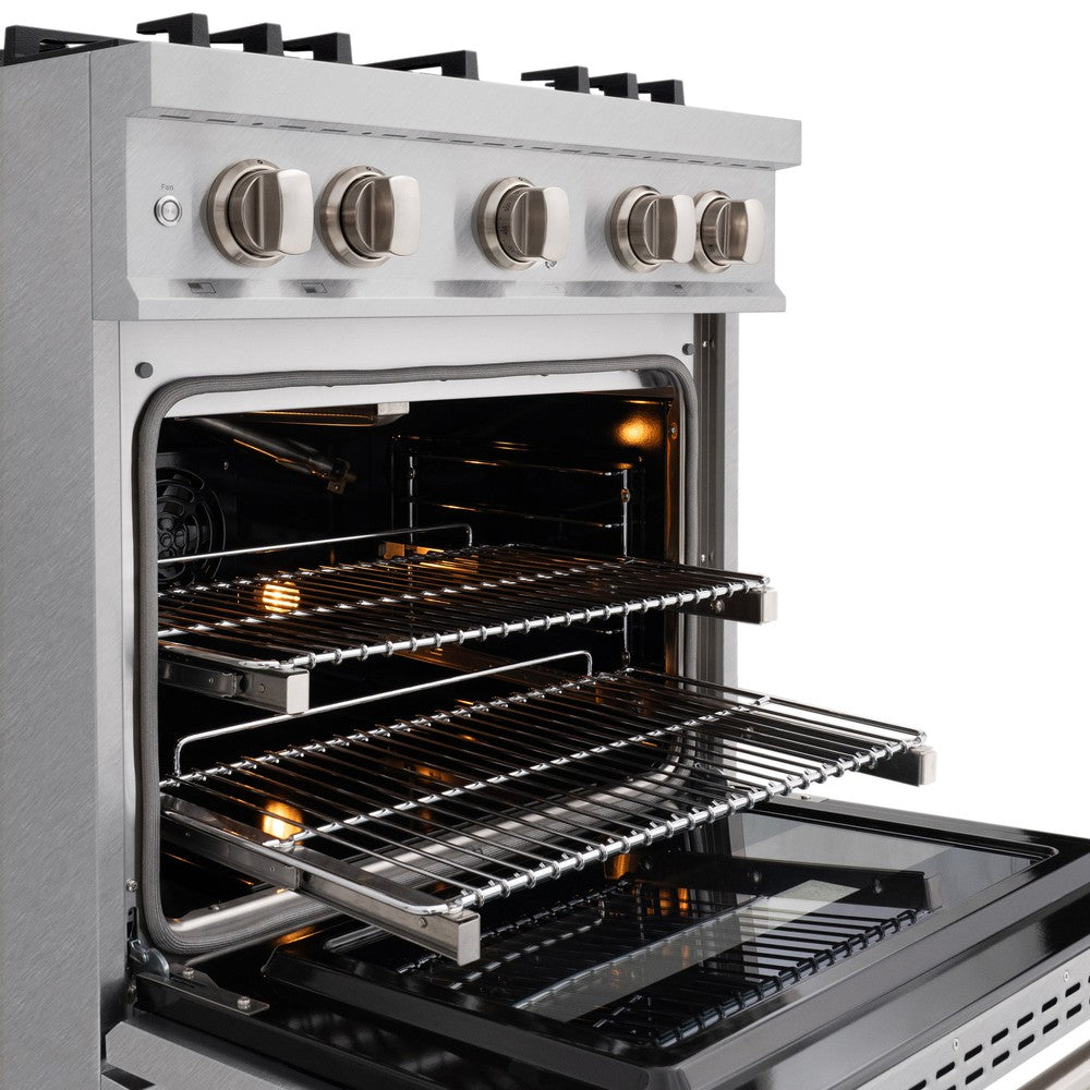 ZLINE 30 Inch 4.2 Cu. Ft. Select Gas Range with Convection Gas Oven - Satin Stainless Steel with 4 Brass Burners (HGRS BR 30) | Perfect for Home Kitchens, Restaurants & Professional Cooking