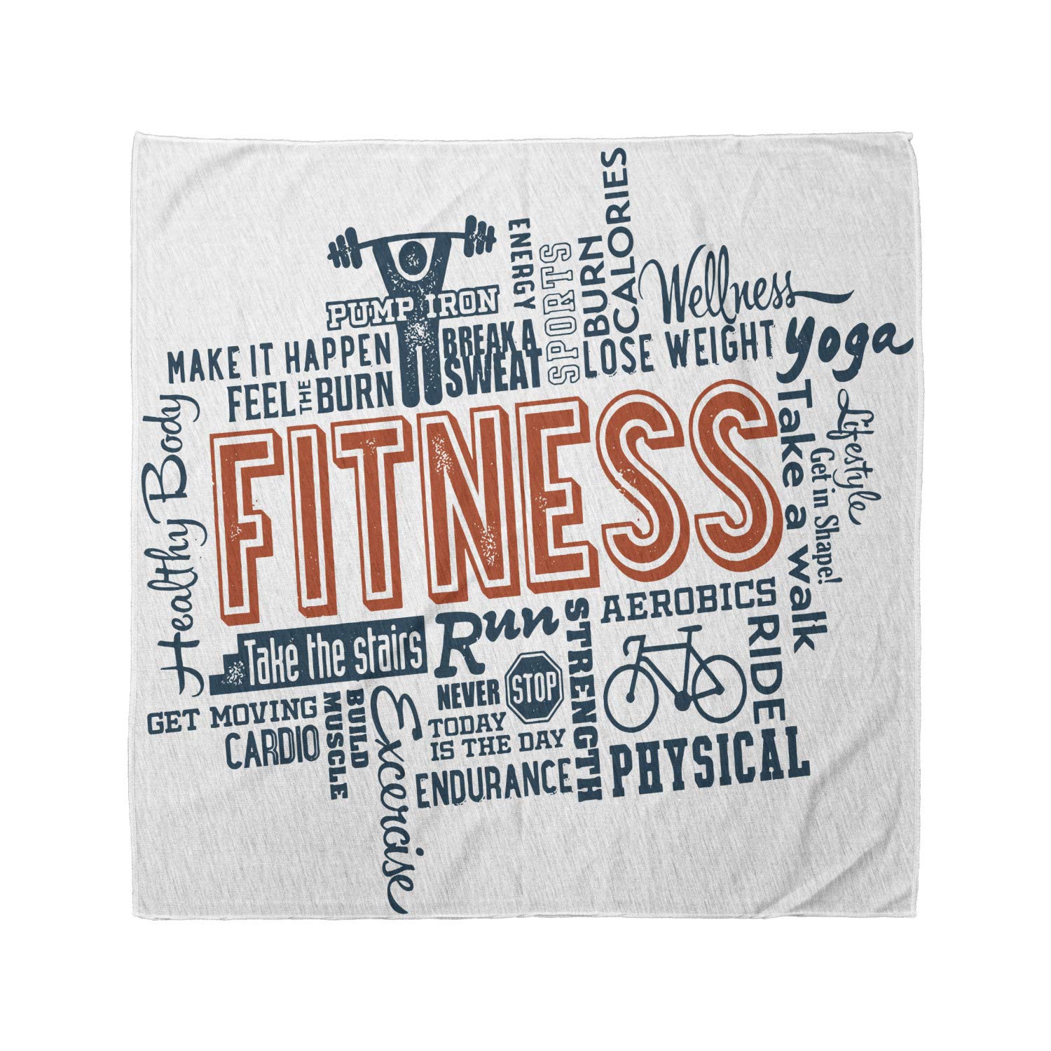 Ambesonne Unisex Fitness Bandana - Retro Words Design, Dark Blue Orange & White - Perfect for Workouts, Running, Cycling & Outdoor Activities
