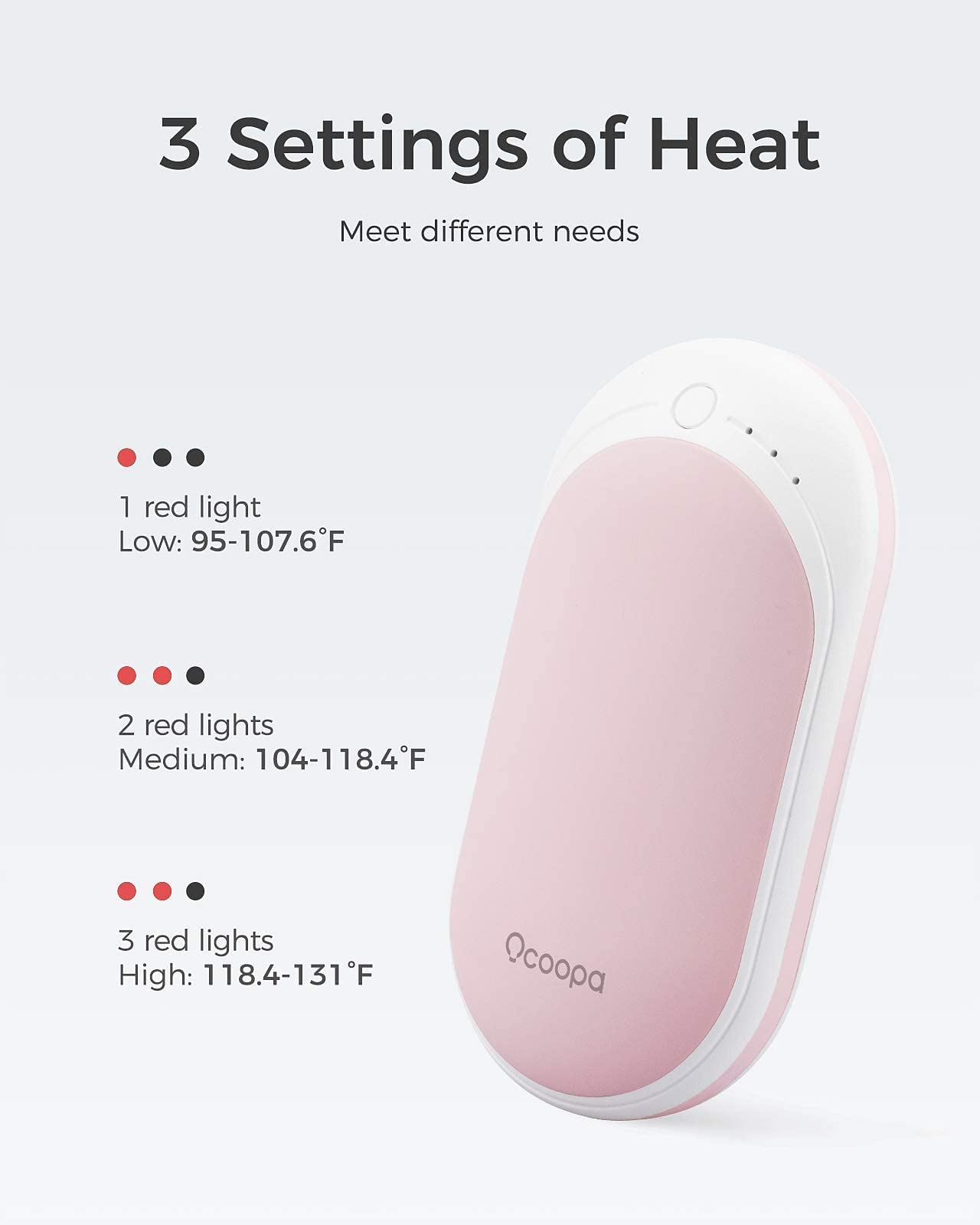 OCOOPA Rechargeable Hand Warmers 2-Pack - 5200mAh Electric Portable Pocket Heater with 118-Second Fast Heat - Black & Pink for Winter Sports, Camping & Outdoor Activities