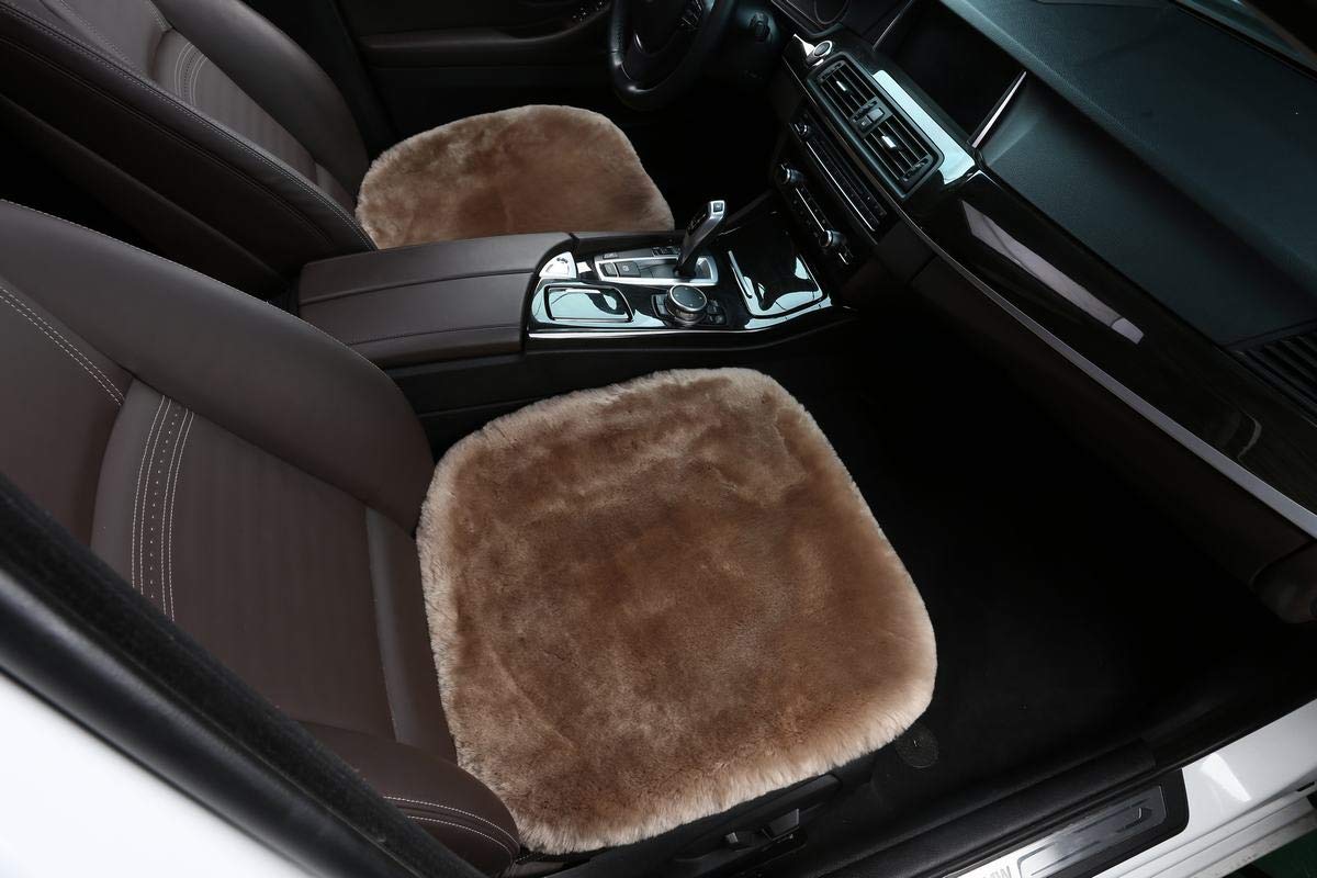 Premium Natural Sheepskin Seat Cushion Cover - 100% Genuine Wholehide Short Wool Car Seat Pad, Universal Fit for Cars, Trucks, SUVs & Vans (Light Tan) - Luxury Comfort for Long Drives & Cold Weather Protection