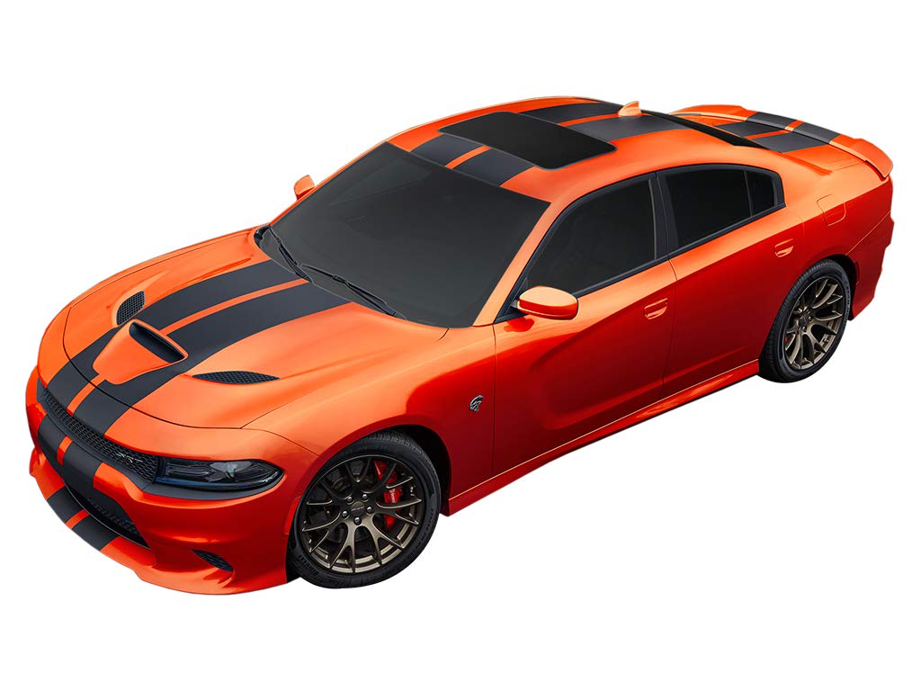 2015-2019 Dodge Charger SRT Hellcat Center Decal Stripes Kit - Sunroof Compatible Silver Vinyl Racing Stripes | Car Decoration & Performance Upgrade Accessories