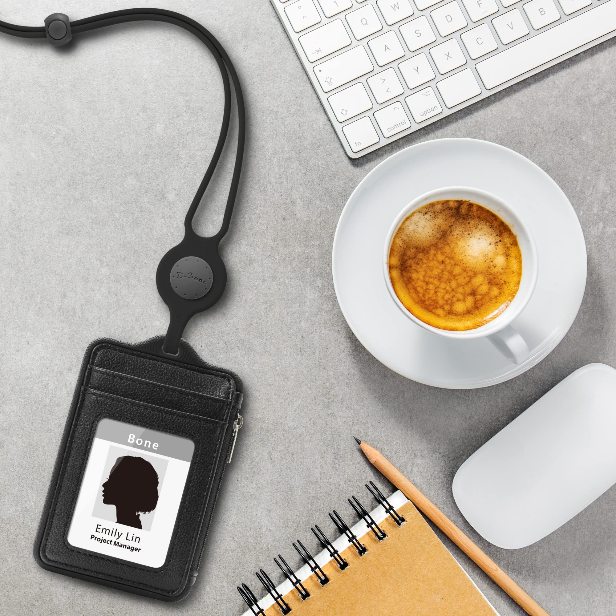 Genuine Leather ID Badge Holder with Zipper & Card Slots - for Office, School & Keys