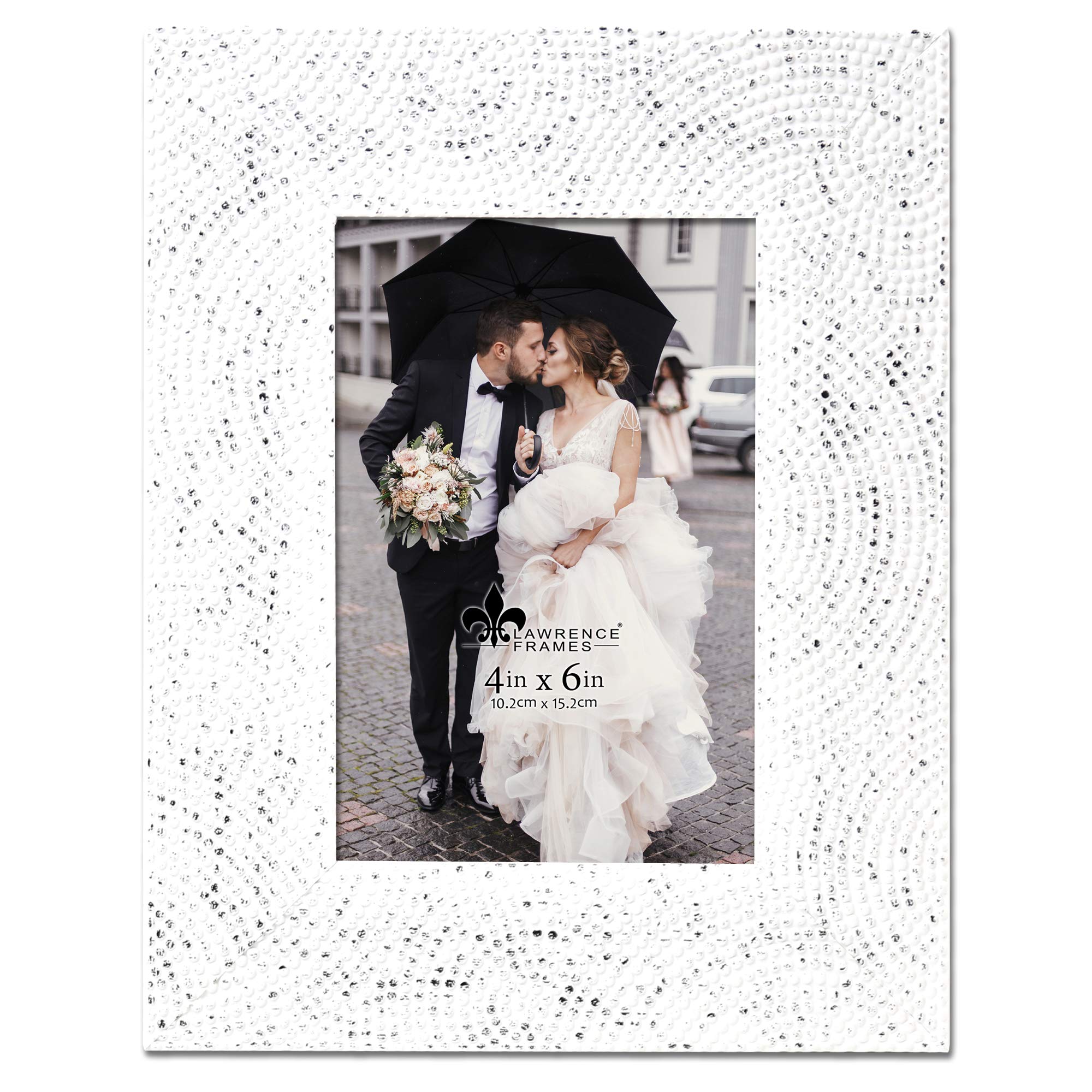 Lawrence Frames Marka Embossed 4x6 Picture Frame - Elegant White Photo Frame for Wall or Tabletop Display - Perfect for Home Decor, Wedding Photos, and Office Art