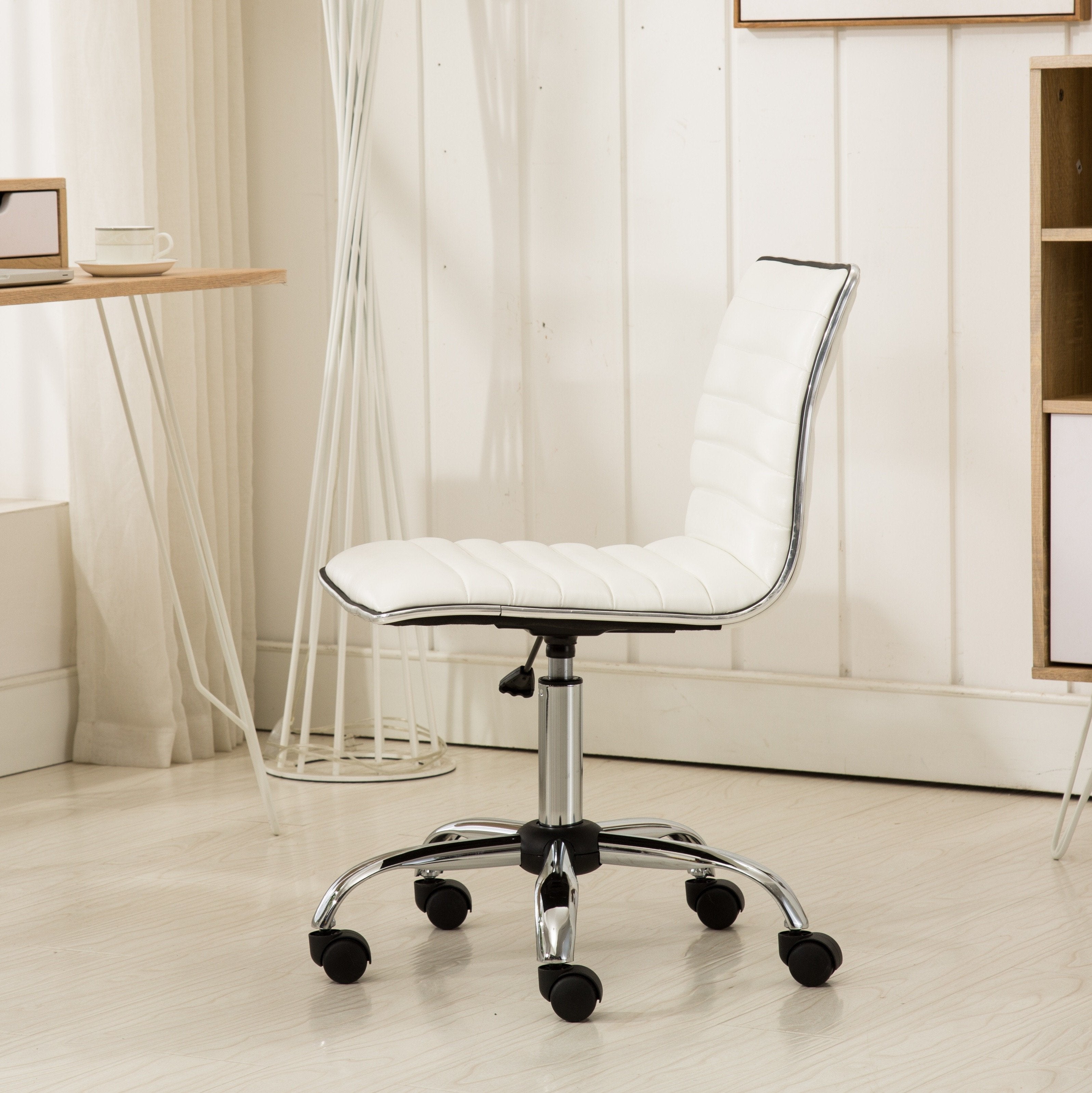 Roundhill Furniture Fremo Chromel Adjustable Air Lift Office Chair - Ergonomic Mesh Back & Height Adjustable for Home & Office Workspaces - White