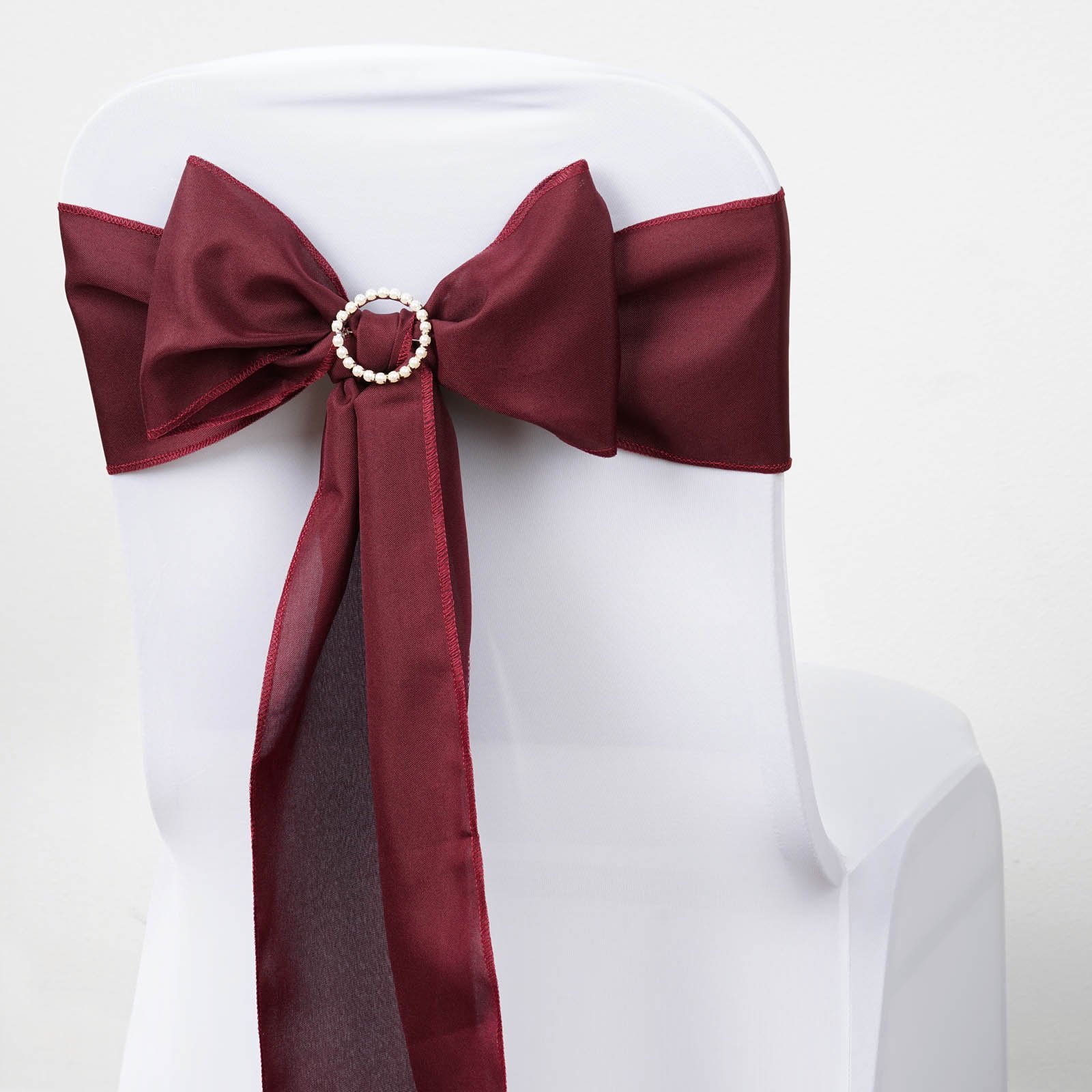 10 Burgundy Polyester Chair Sashes for Wedding Decor - Elegant Bows & Ties for Ceremony, Reception, Party - Bulk Wholesale Supplies for Banquet, Bridal Shower, Anniversary & Special Events