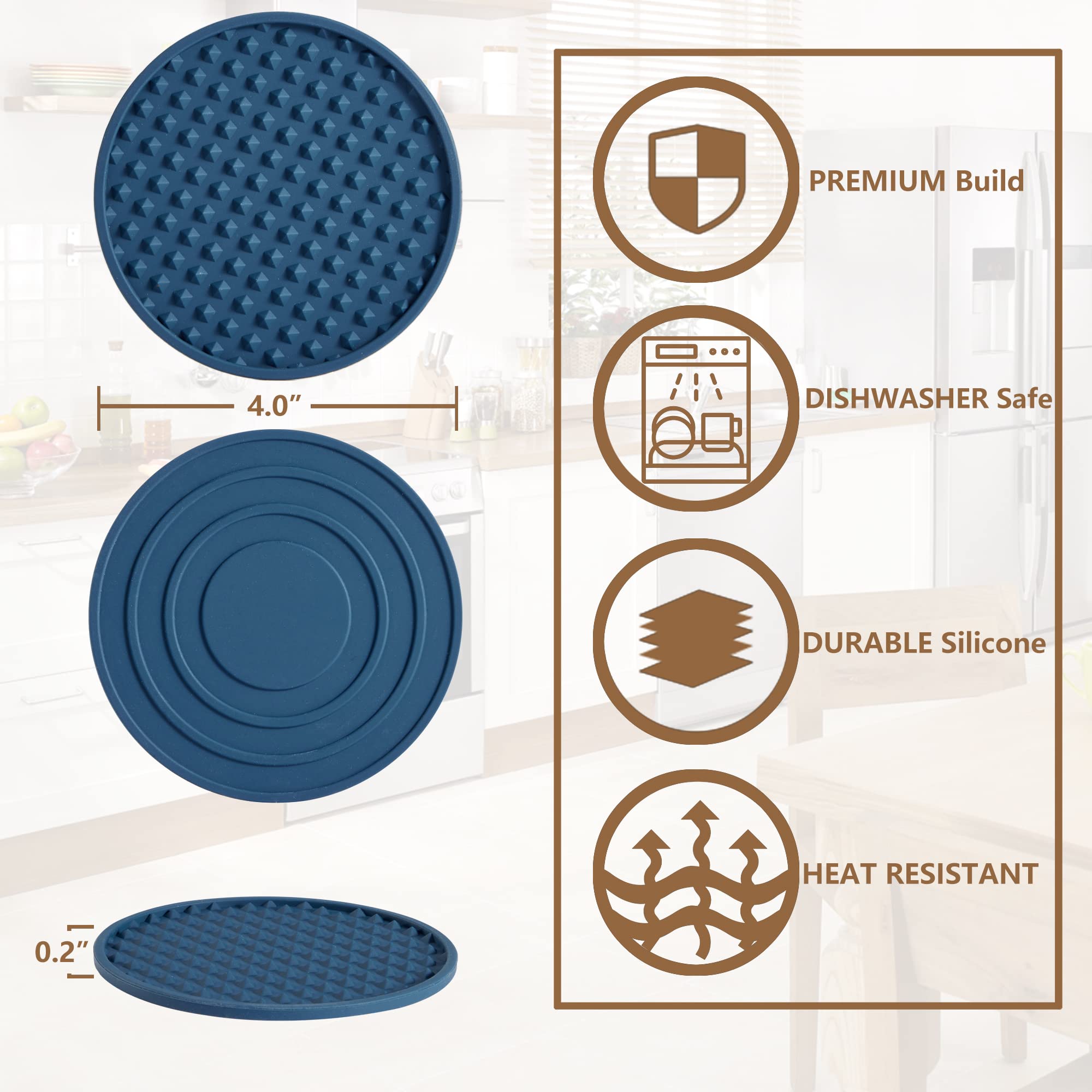 Premium Silicone Drink Coasters Set of 6 with Holder - Non-Slip Table Protectors for Wood, Stone & Glass Tables - Dishwasher Safe, Fits All Glass Sizes (Blue) - Perfect for Home, Office & Restaurant Use