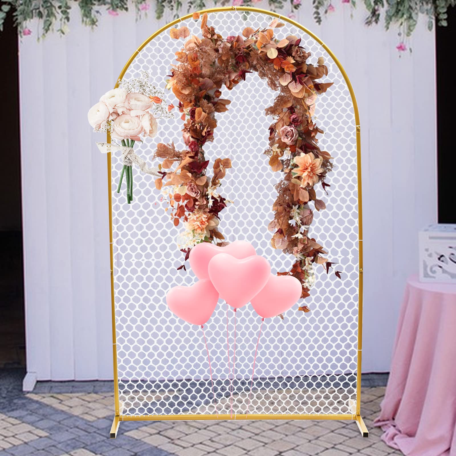 Elegant Gold Metal Wedding Arch Stand - Large Mesh Grid Backdrop Frame for Bridal Party, Garden Ceremony & Event Decor | Perfect for Outdoor Weddings, Photo Booths & Party Backgrounds