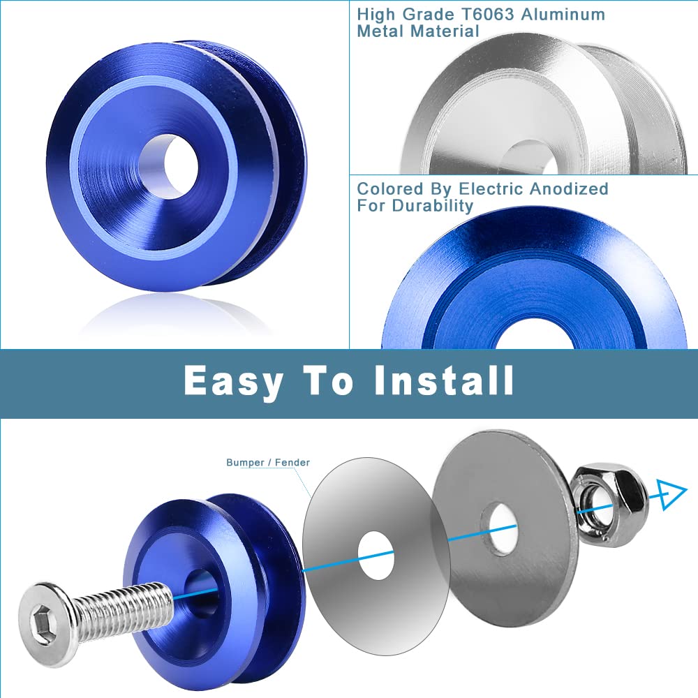 JDM Quick Release Bumper Fasteners Kit - Front & Rear Bumper Clips (4-Piece Set with 8 O-Rings, Blue) - Perfect for Car Modifications, Drift Racing & Automotive Body Kits