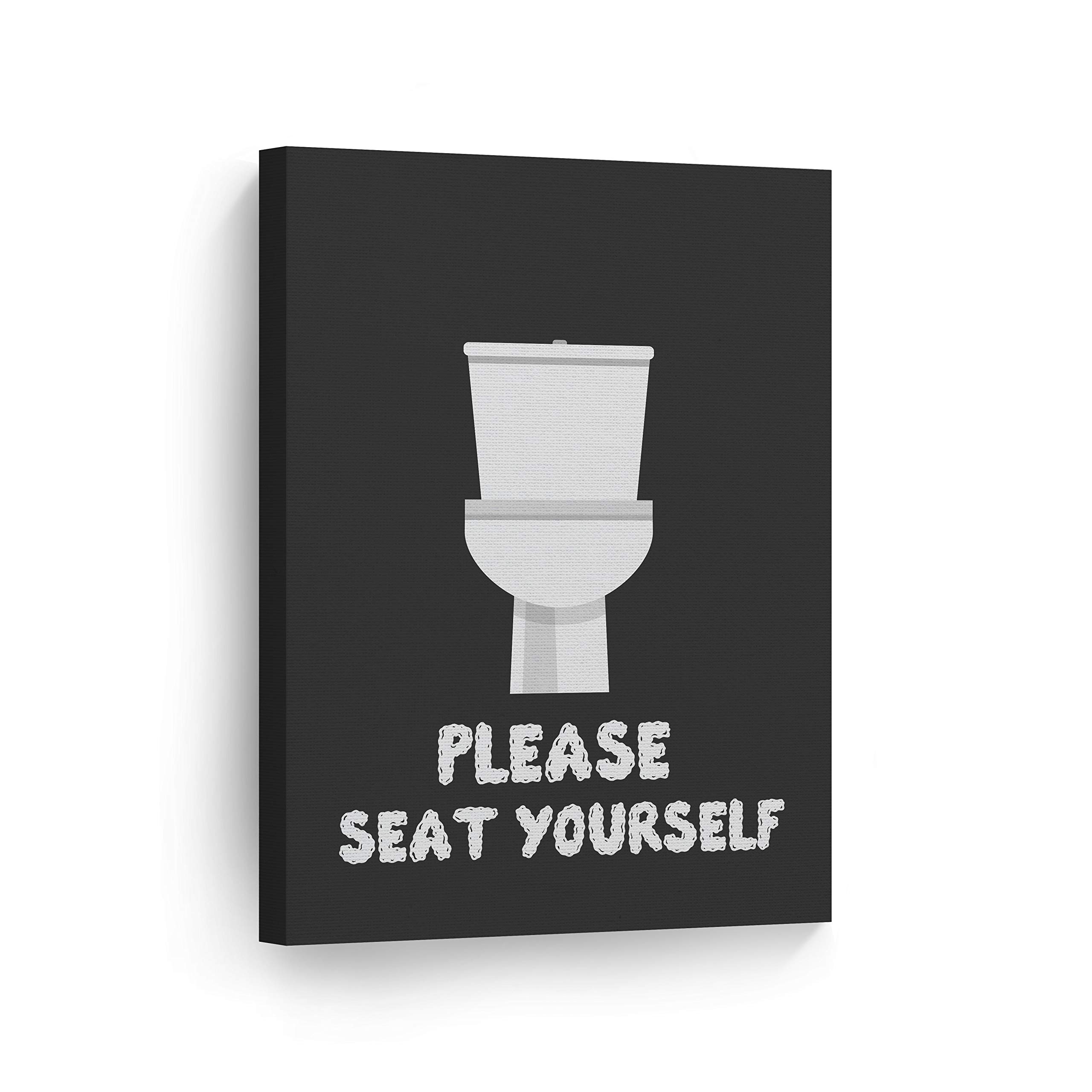 Funny Bathroom Wall Art - 'Please Seat Yourself' Quote Canvas Print - Ready to Hang 40x30 - Humorous Toilet Sign for Home Decor - Made in USA | Perfect for Powder Rooms, Guest Bathrooms & Apartment Decor