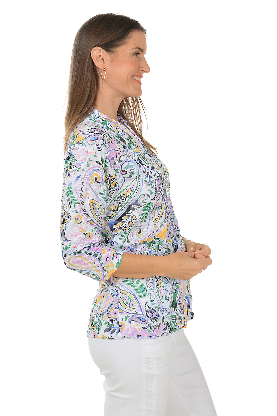 Paisley Vines Crinkle Pleated Front Top - Women's Fashion Blouse for Casual Wear, Office & Date Night Outfits