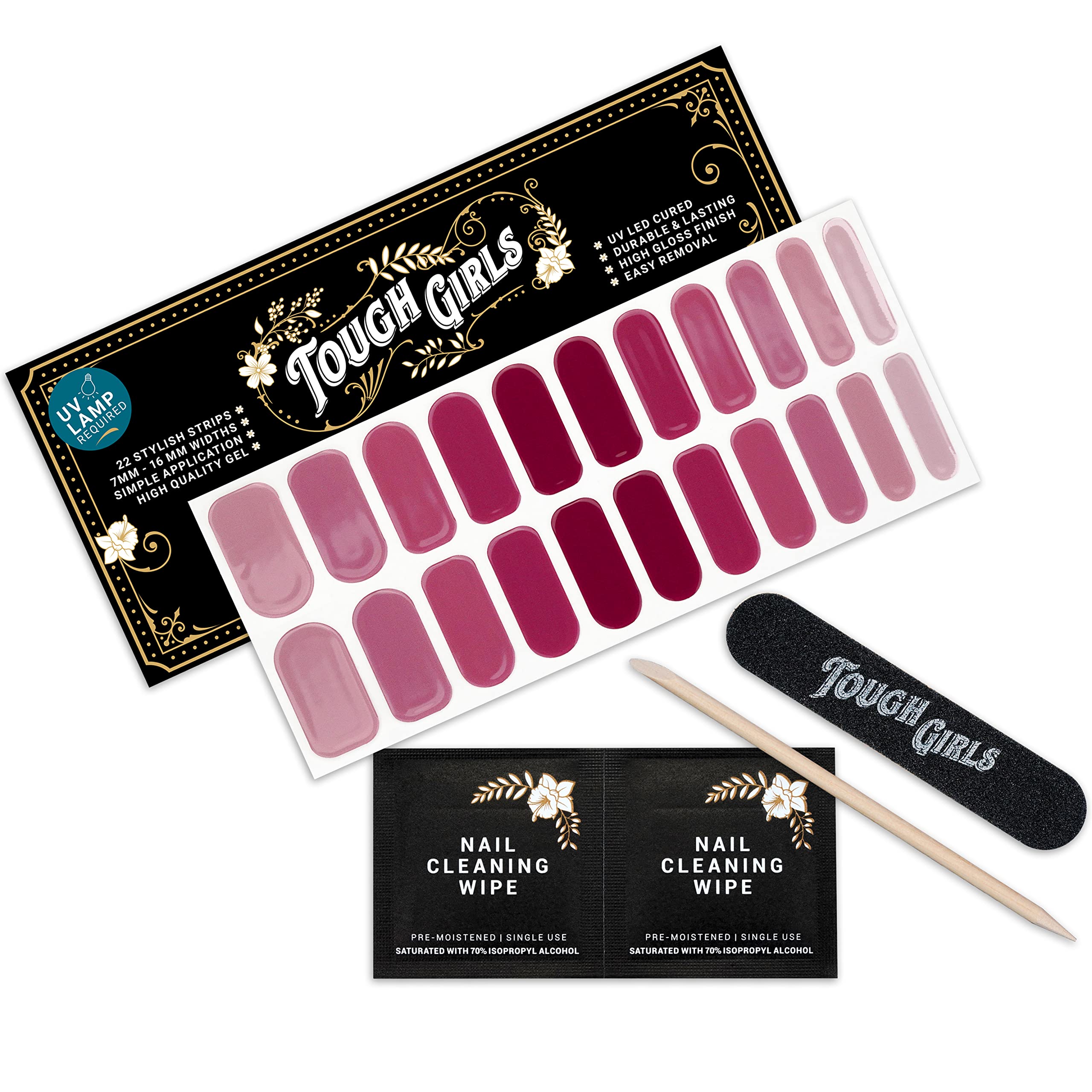 22 Premium Semi-Cured Gel Nail Polish Strips with Application Accessories (Merlot Ombre) - Perfect for Home Manicures, Parties, and Special Occasions