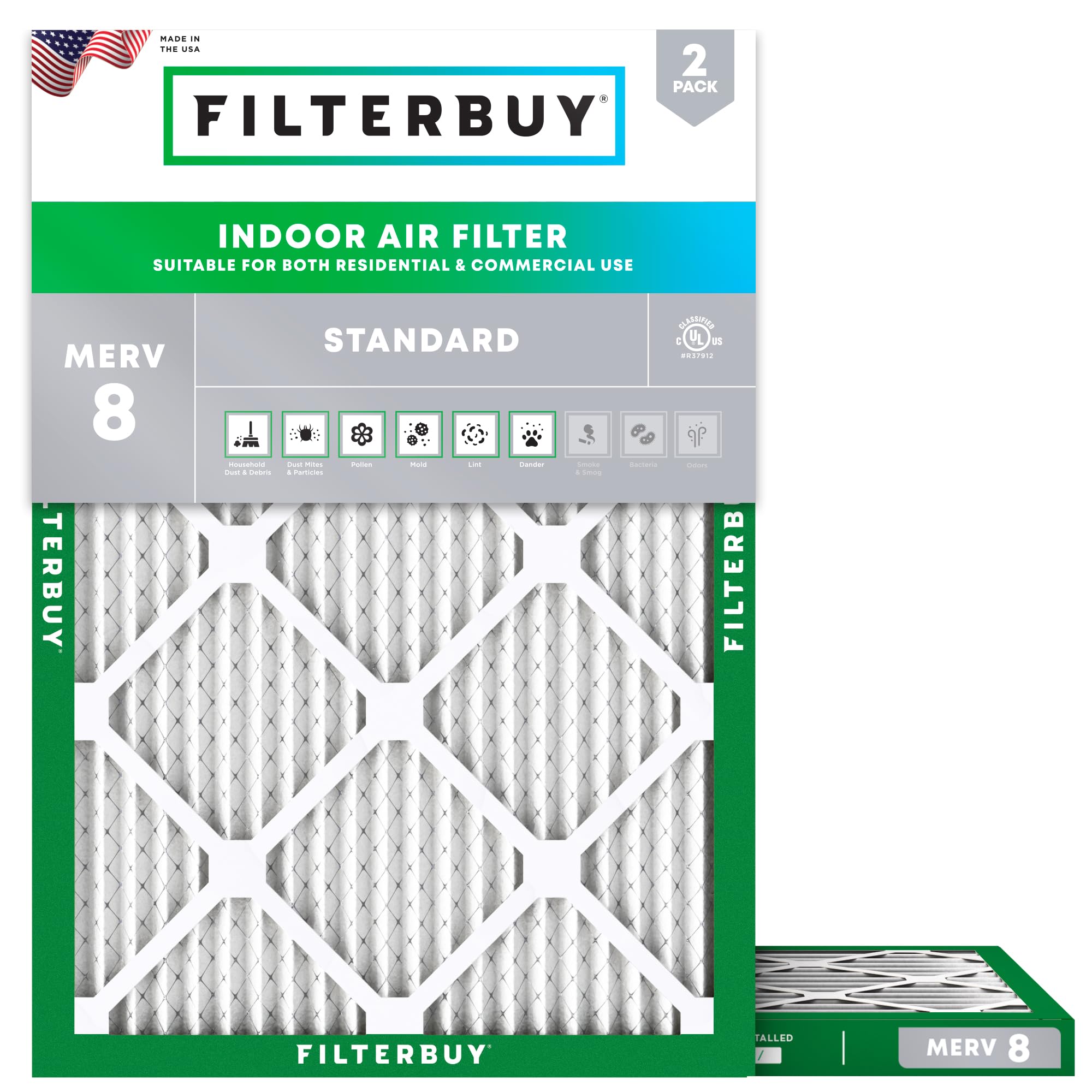 Filterbuy 30x36x1 MERV 8 Pleated Air Filter (2-Pack) - HVAC AC Furnace Replacement, Dust & Allergen Defense (Actual Size: 29.81x35.81x0.75 Inches) - Perfect for Home, Office & Commercial Spaces