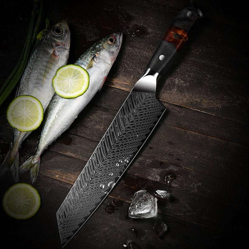 Premium 8-Piece Professional Chef Knife Set with VG10 Stainless Steel Blades & Stained Olive Wood Handles - Includes Protective Sheaths - Perfect for Home Cooking, Professional Kitchens & Culinary Gifts